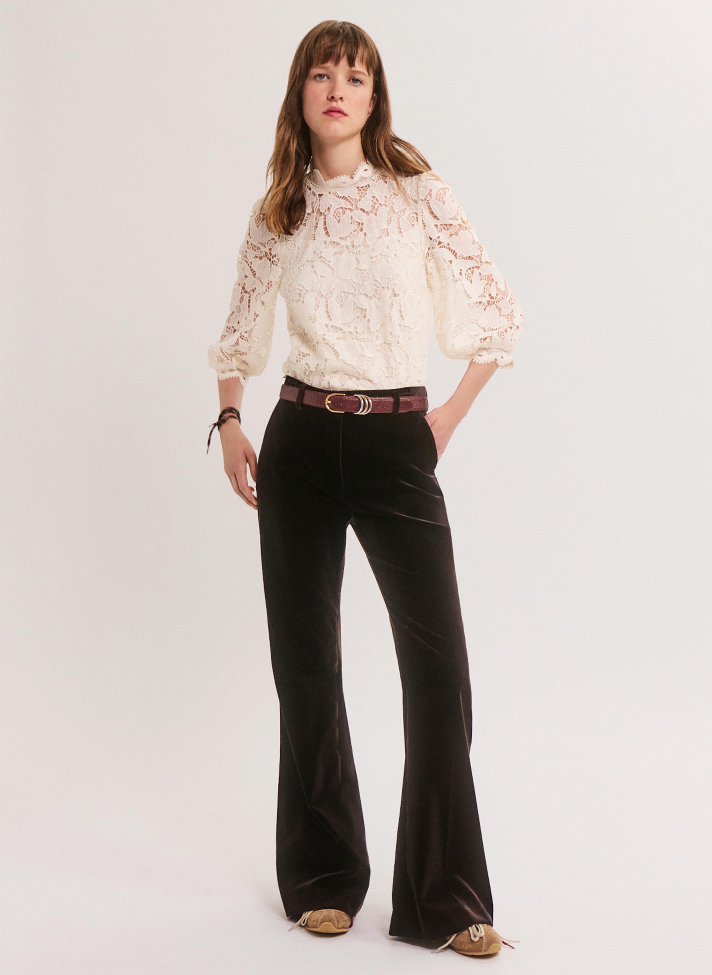 Flare velvet smooth pants PABLO Brown