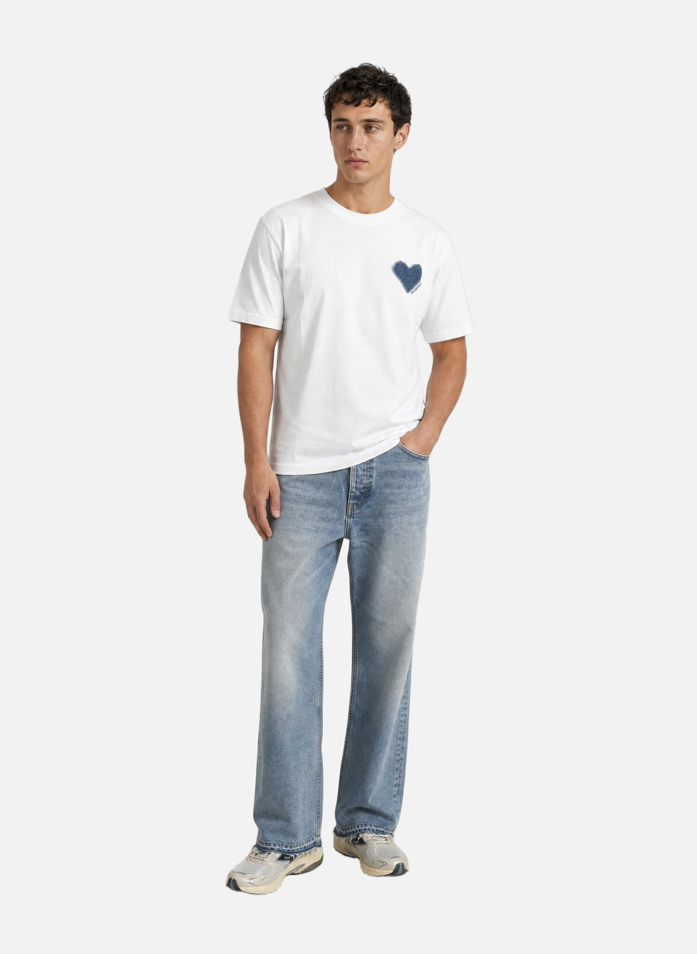 Denim heart patch flocked t-shirt THE KOOPLES White