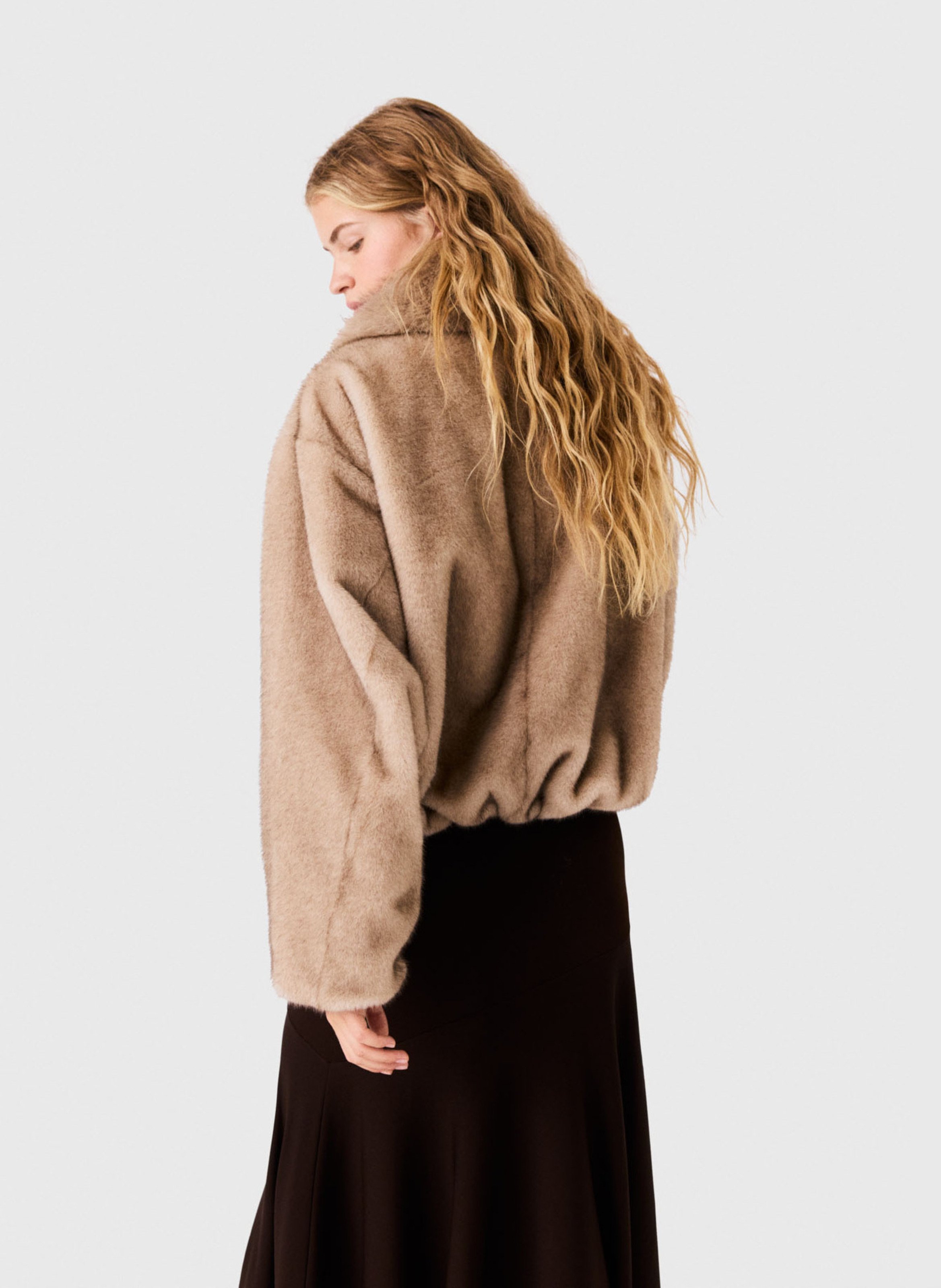 Oversized jas met faux fur-effect MAJE Beige