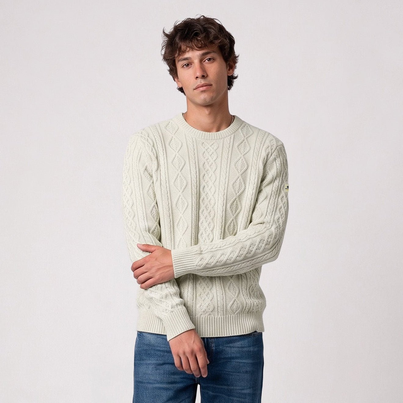Médéric sand beige cable-knit wool crew-neck sweater SBPLAY SERGE BLANCO Beige