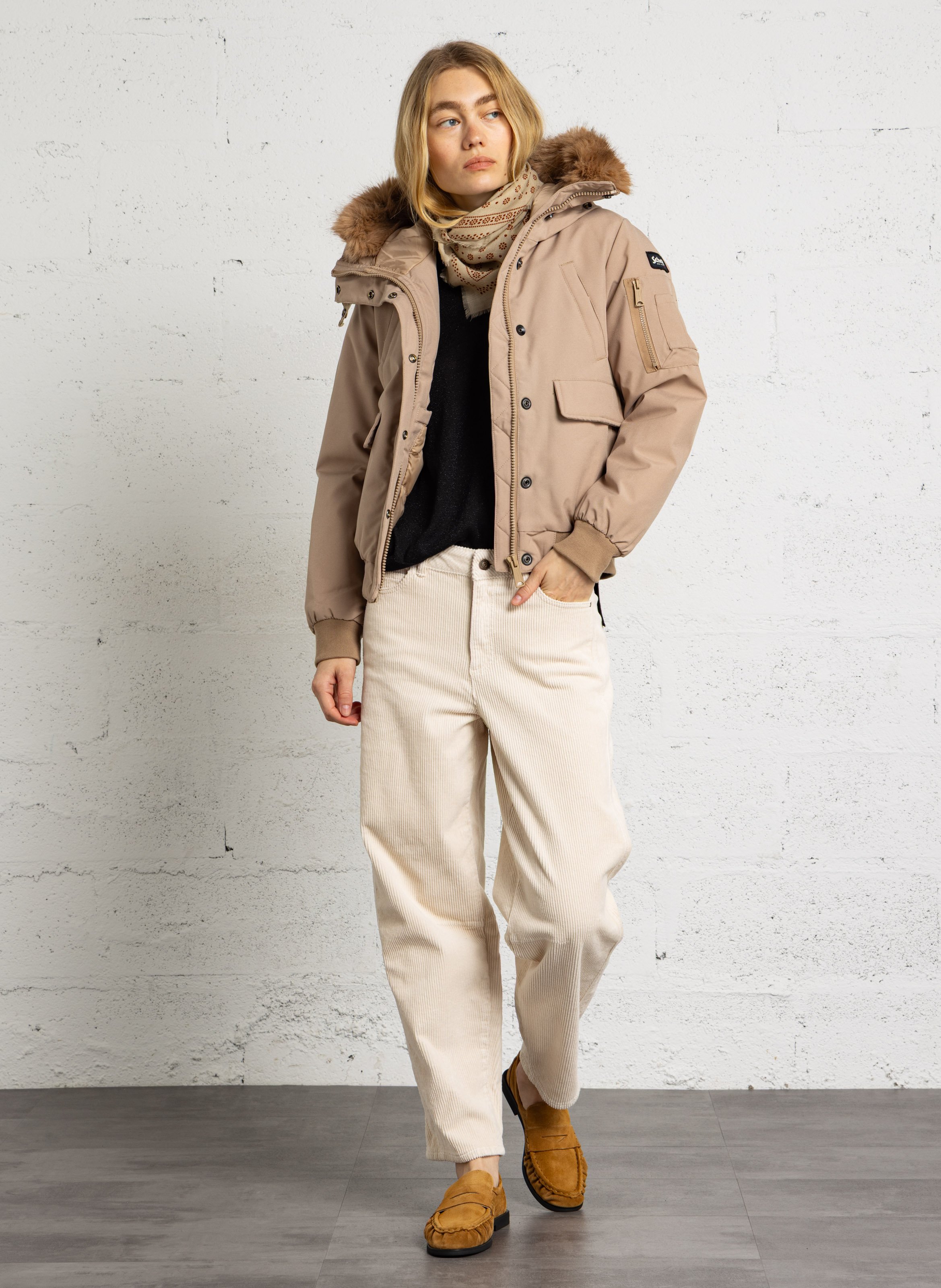Short hooded jacket with a high collar SCHOTT Beige