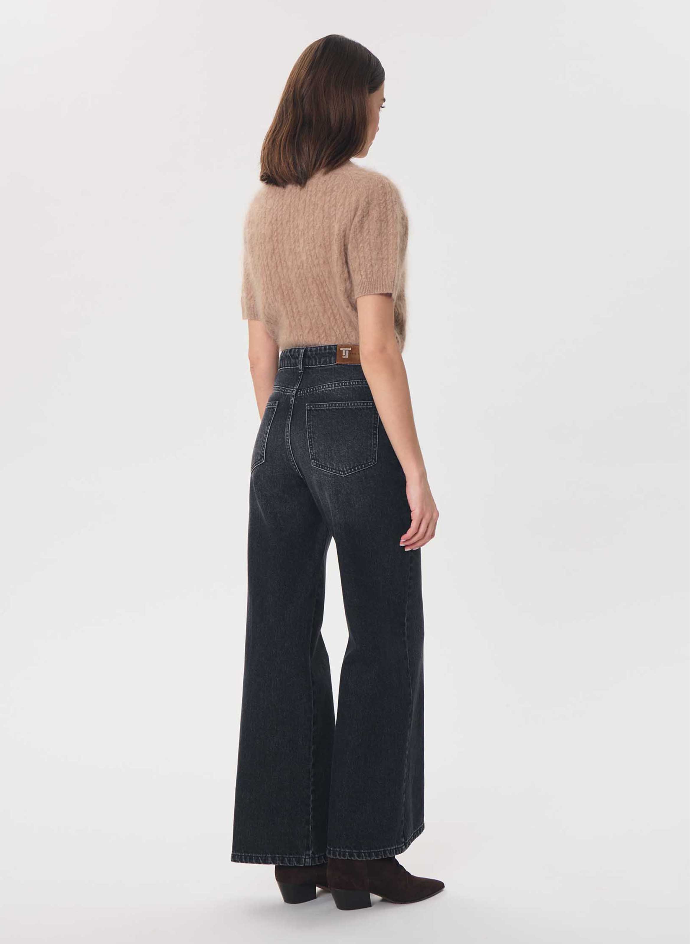 Jean bootcut uni à détail clouté TARA JARMON Noir