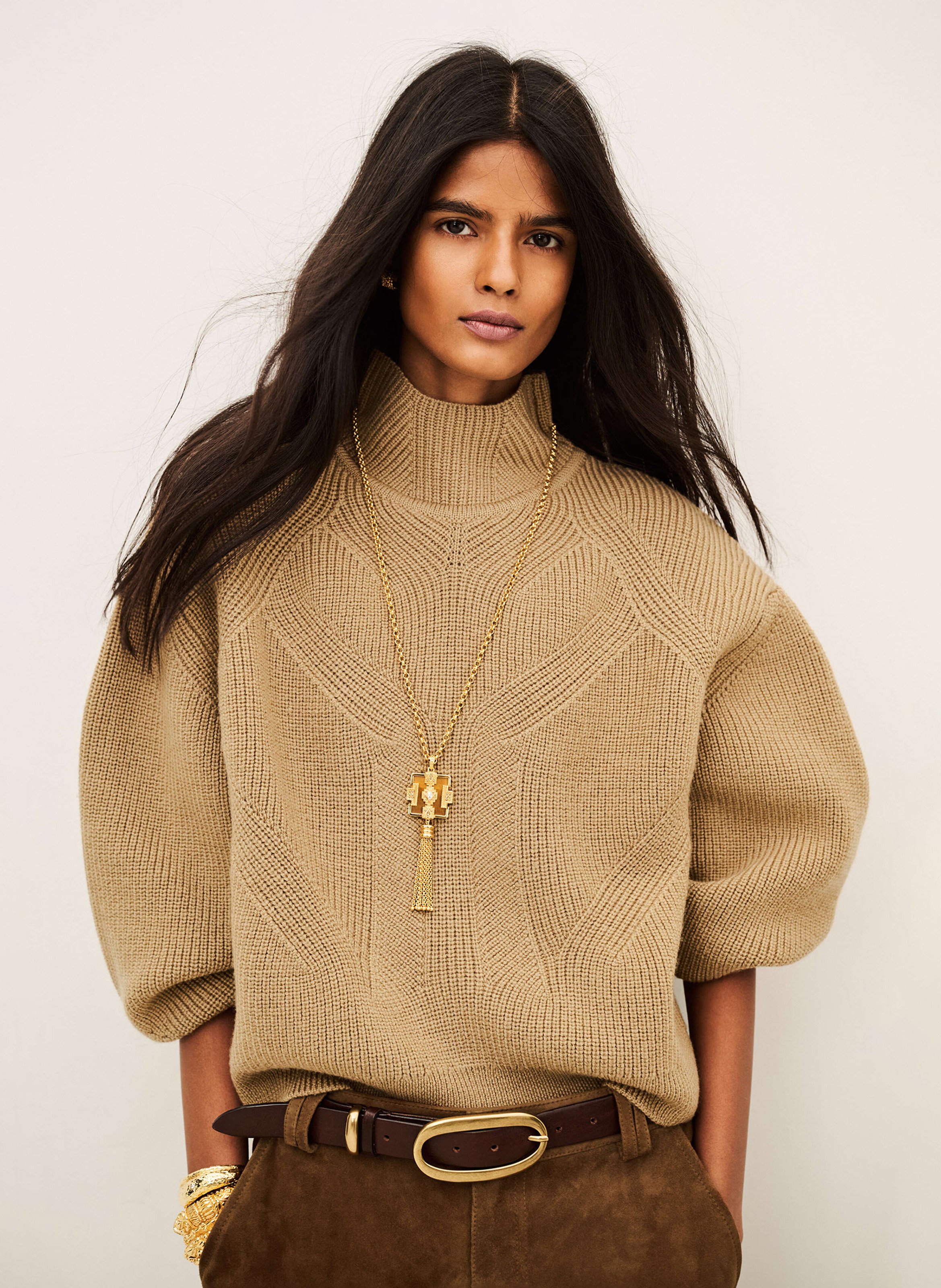 Weiter Wollpullover mit Stehkragen BA&SH Braun