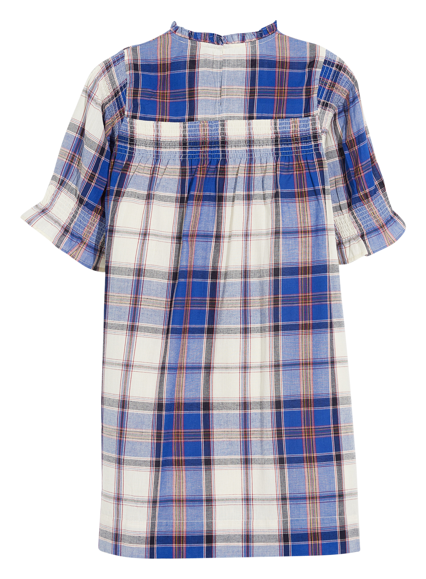 Midi straight smocked checkered cotton blend dress BELLEROSE Blue