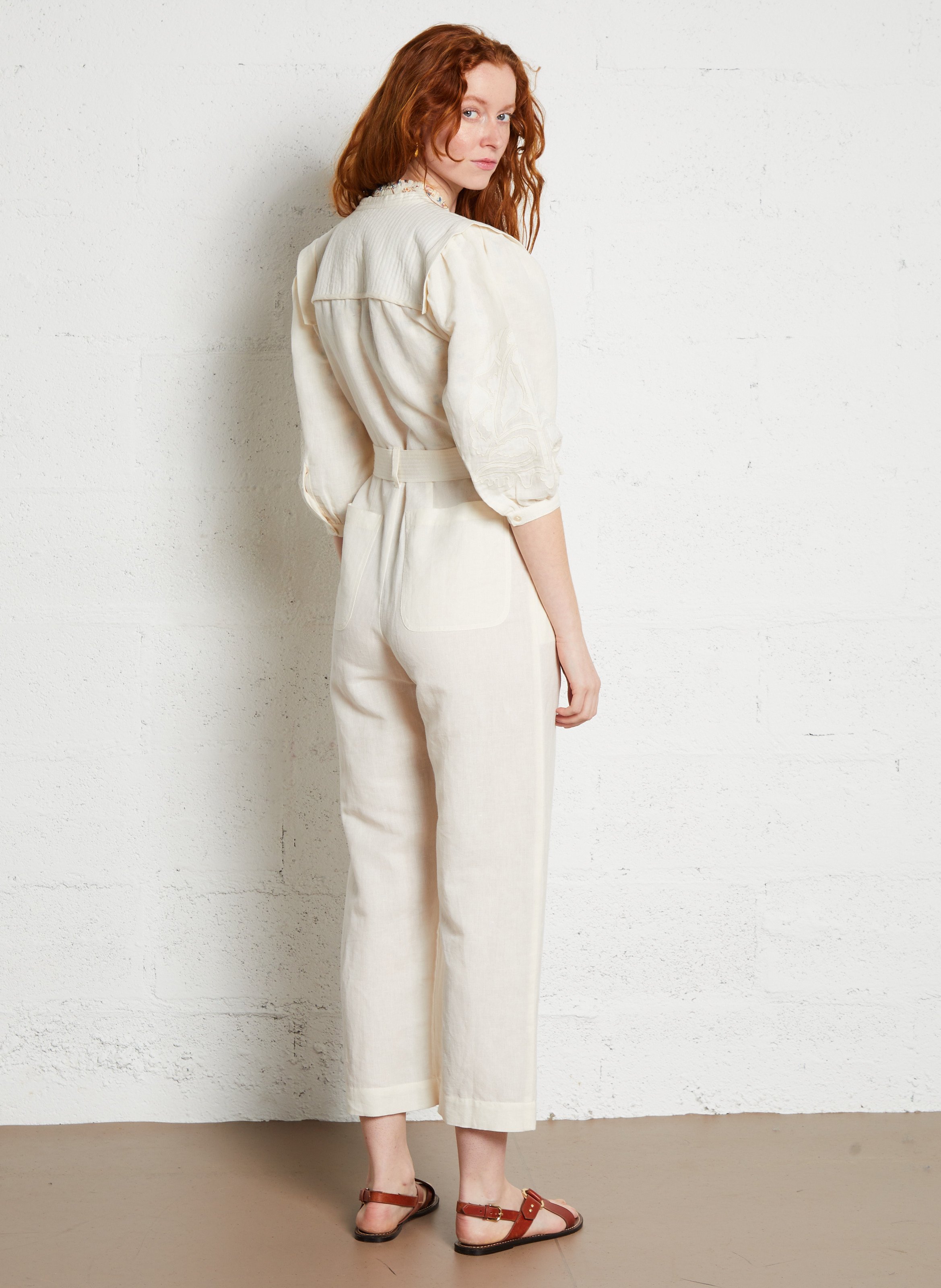 Ronde hals biologisch katoenen jumpsuit LOUISE MISHA Beige