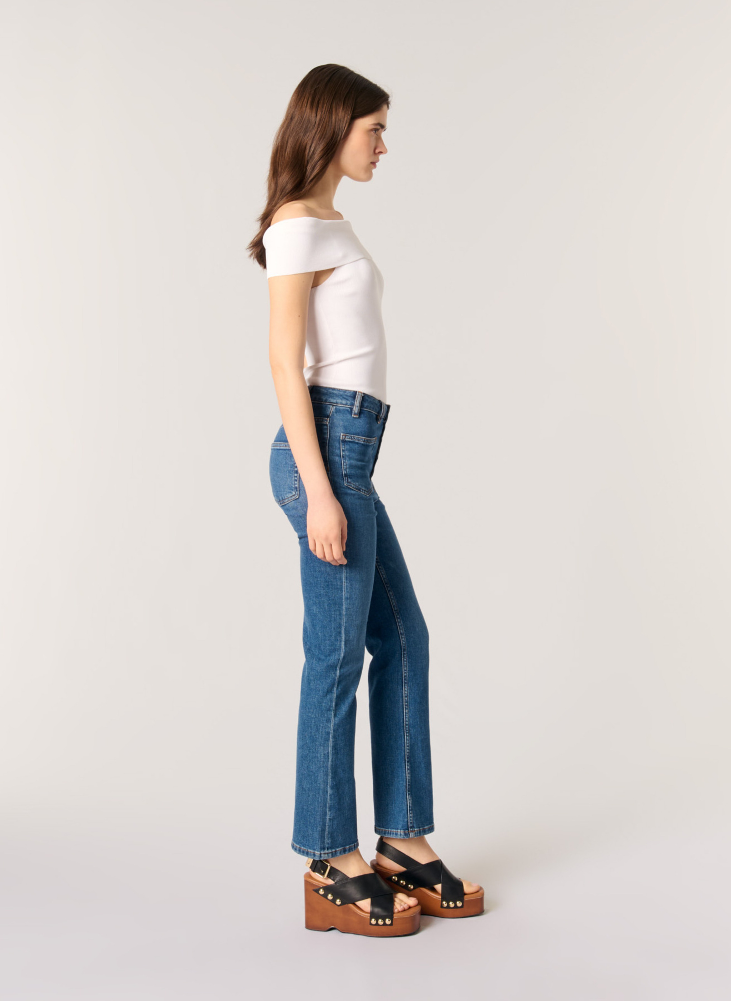 Top col bardot MAJE Blanc