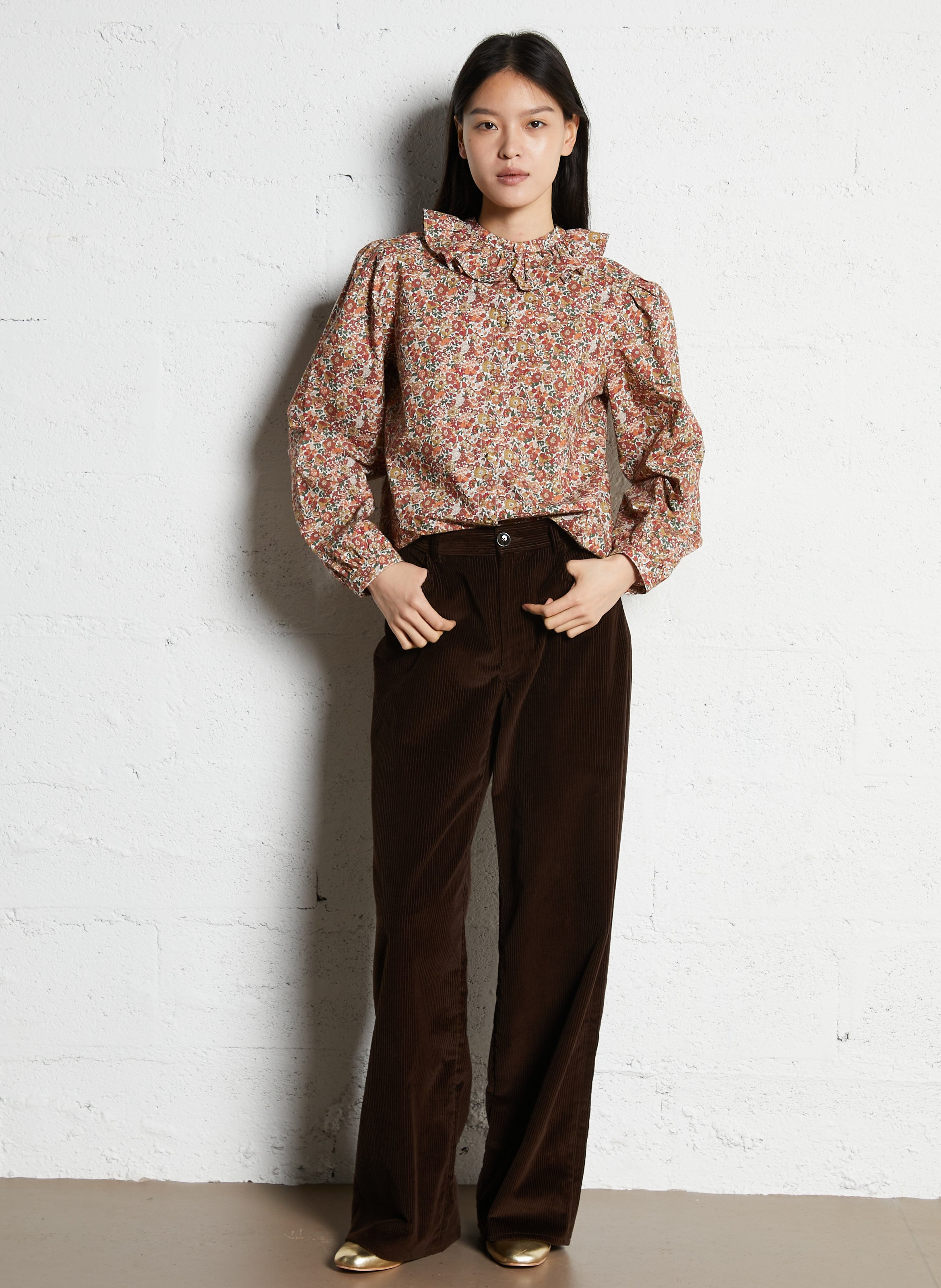 Rechte, katoenen blouse met print SUZIE WINKLE Rood