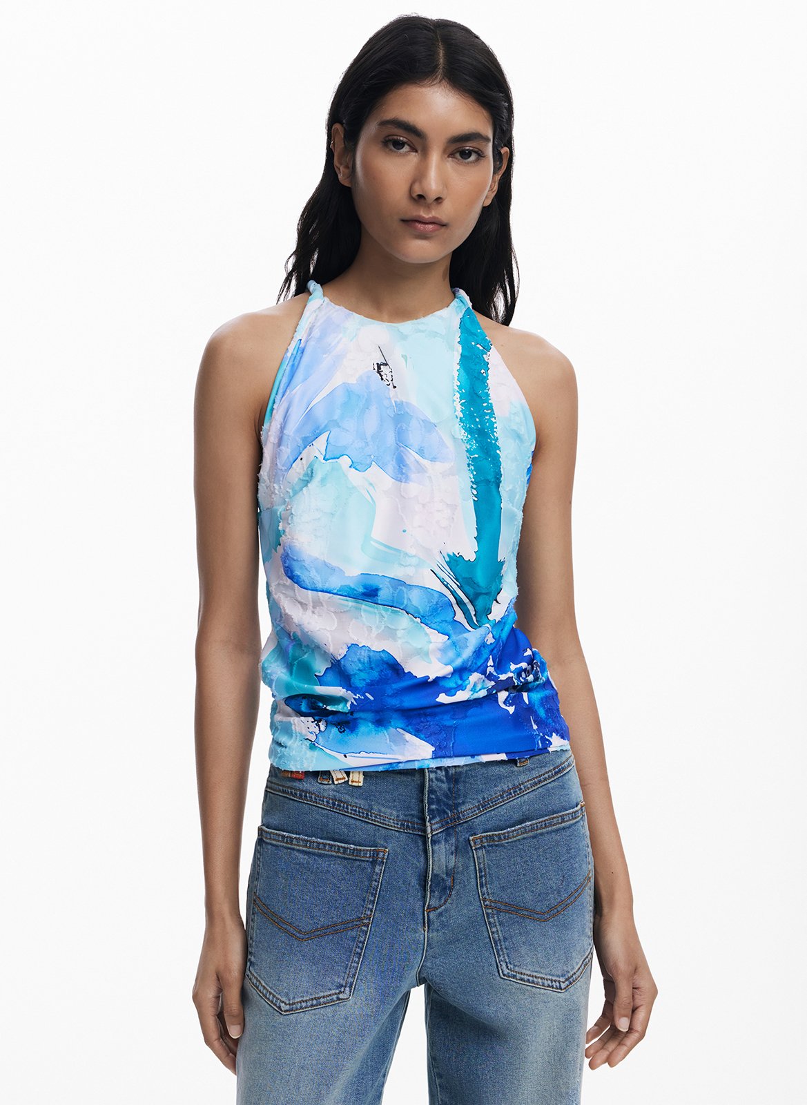 Top girocollo senza maniche stampato DESIGUAL Blu