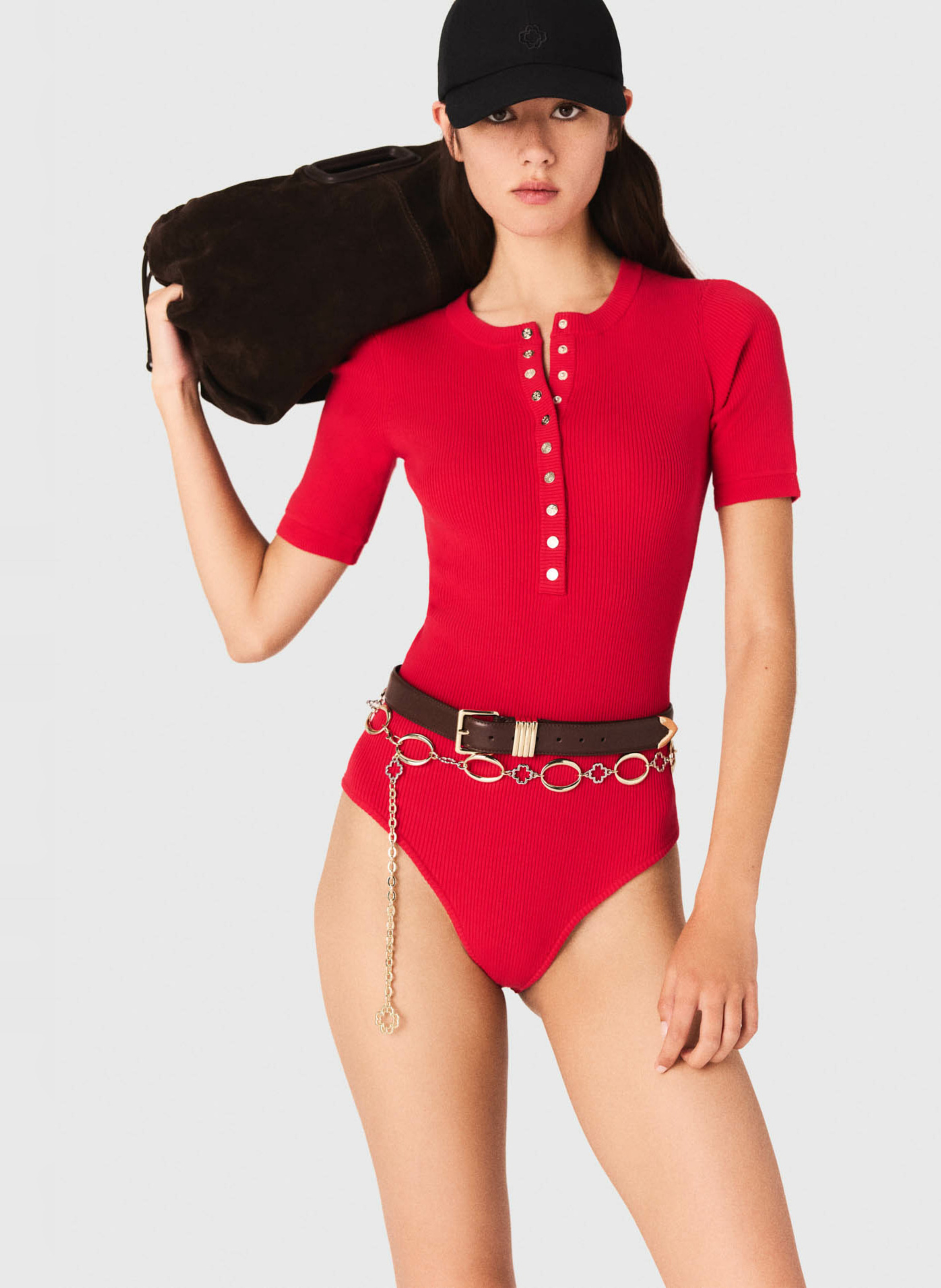 Body manches courtes boutonné MAJE Rouge