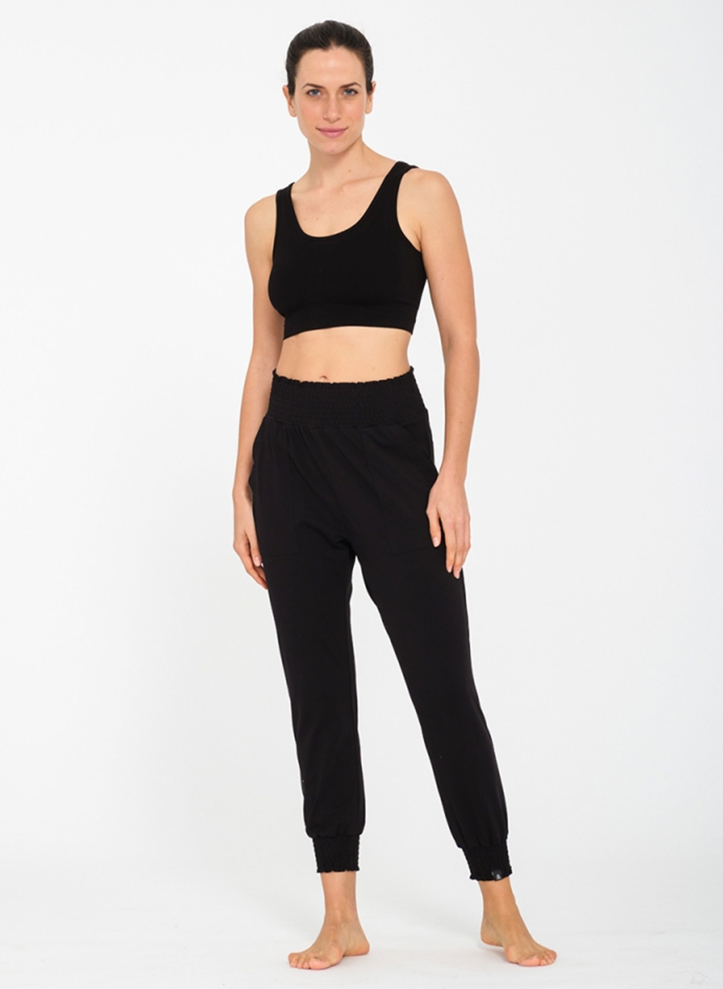Pantalon de sport taille haute en coton mélangé YOGA SEARCHER Noir