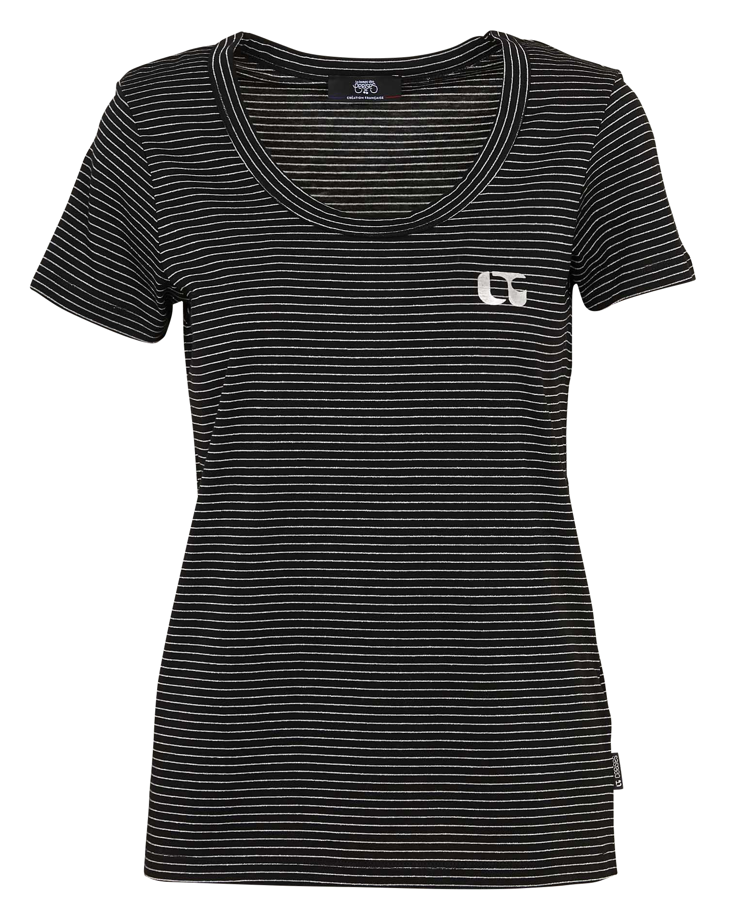 Straight round neck striped t-shirt LE TEMPS DES CERISES Black