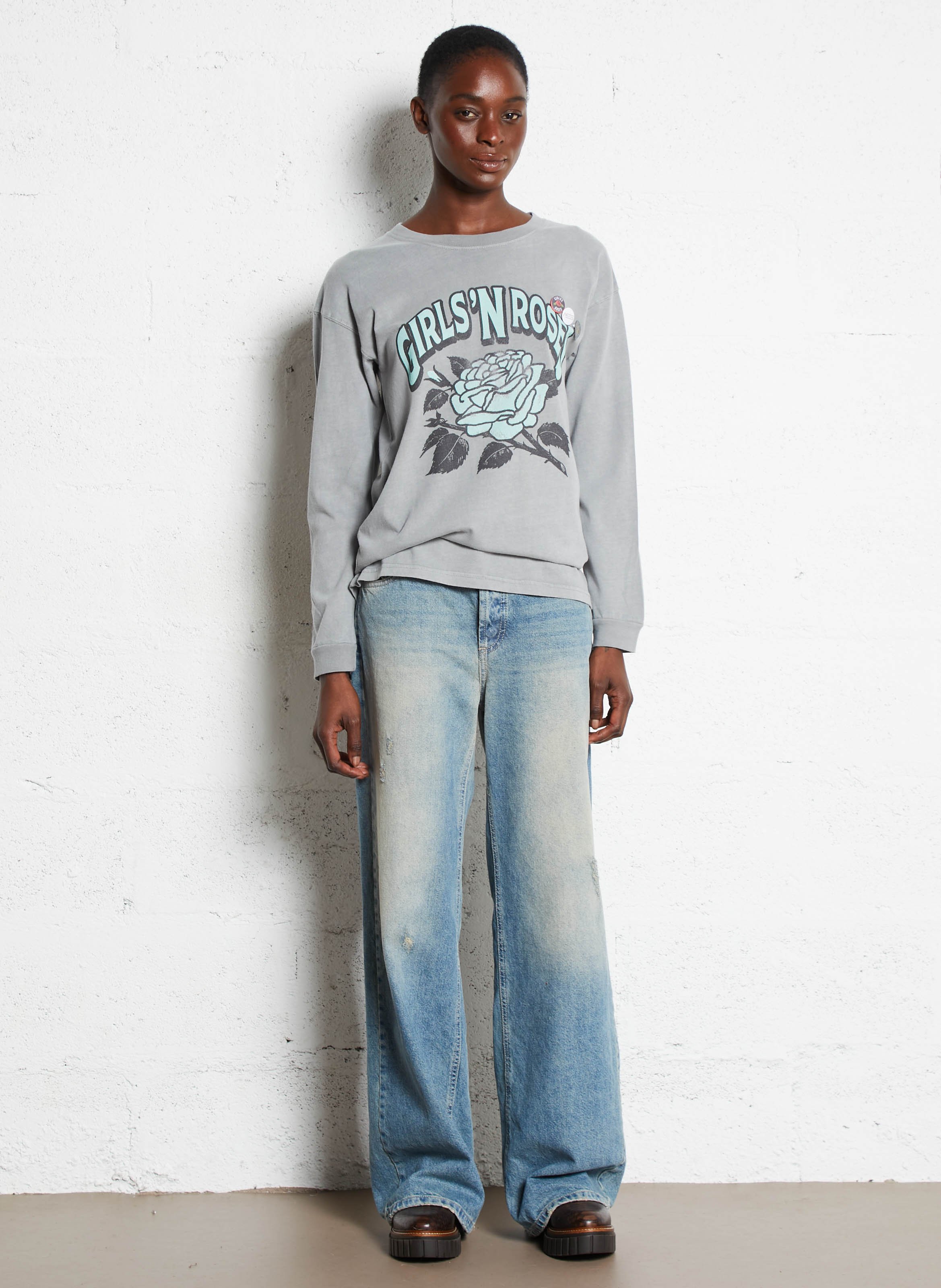 Straight round-neck cotton T-shirt with screen print NEWTONE Grey