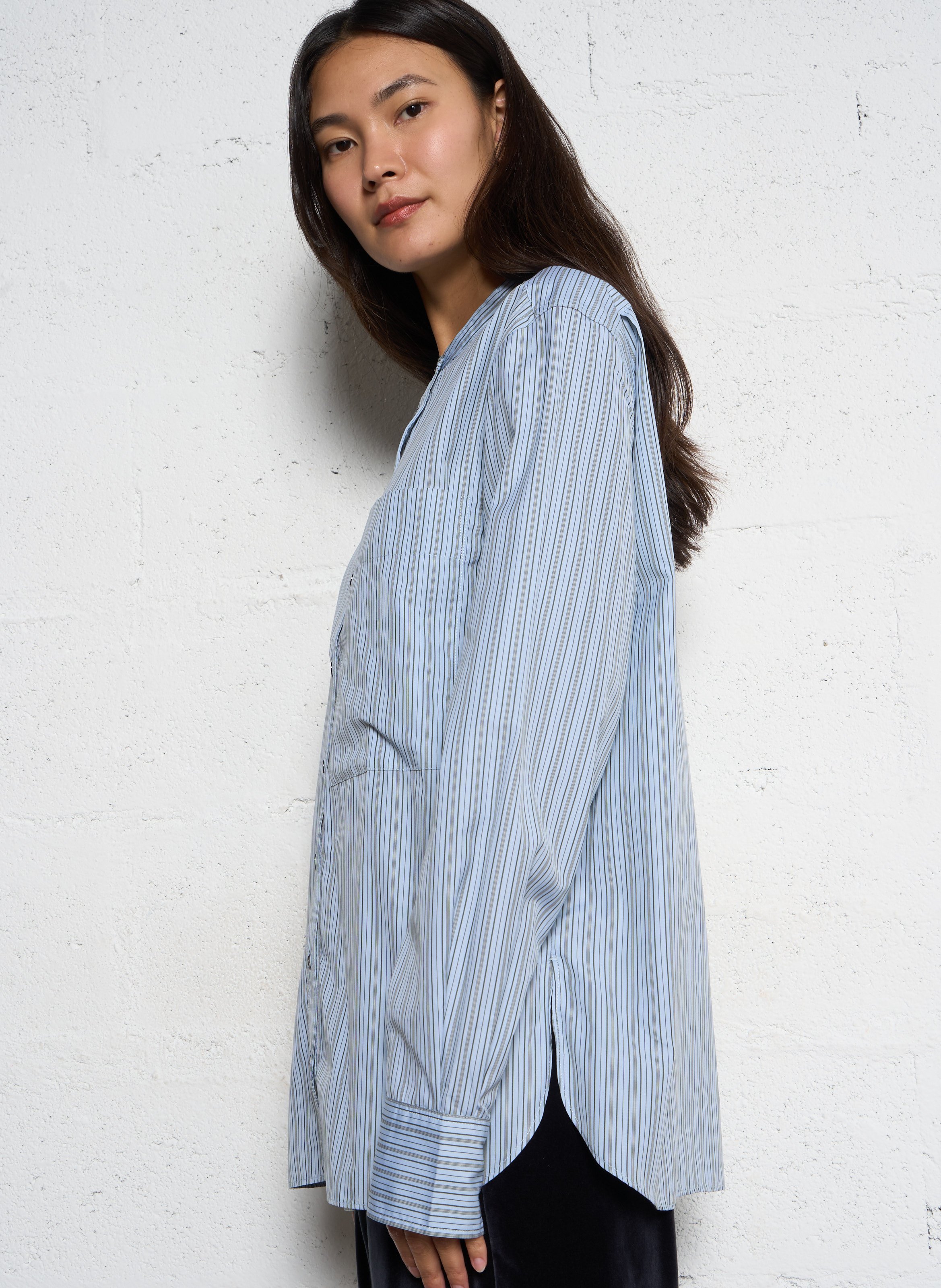 Gestreifte Baumwollbluse mit Mao-Kragen SOEUR Mehrfarbig