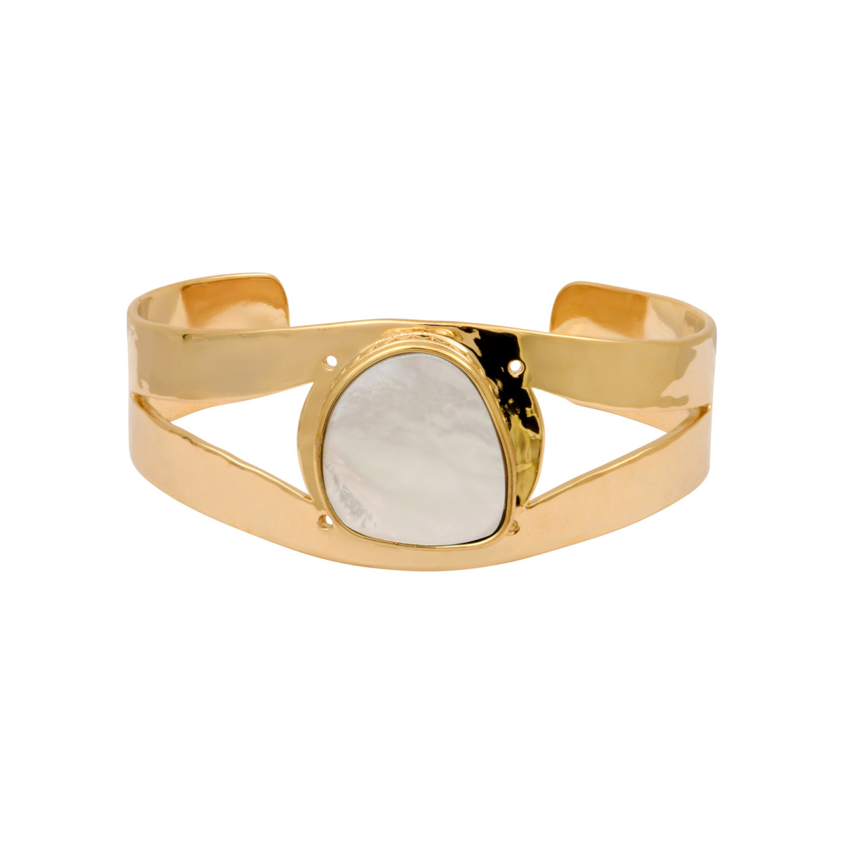 Noto gold metal cuff bracelet with mother-of-pearl cabochon SATELLITE PARIS No Color