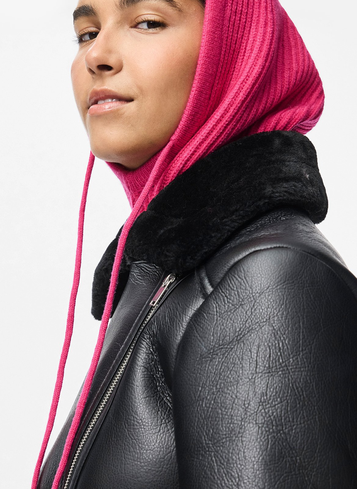 Ribbed knit hooded cagoule PIECES Purple