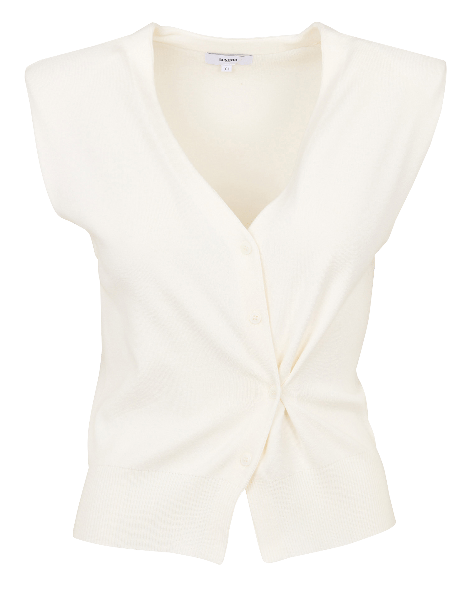 Gilet sans manches uni à épaulettes SUNCOO Blanc