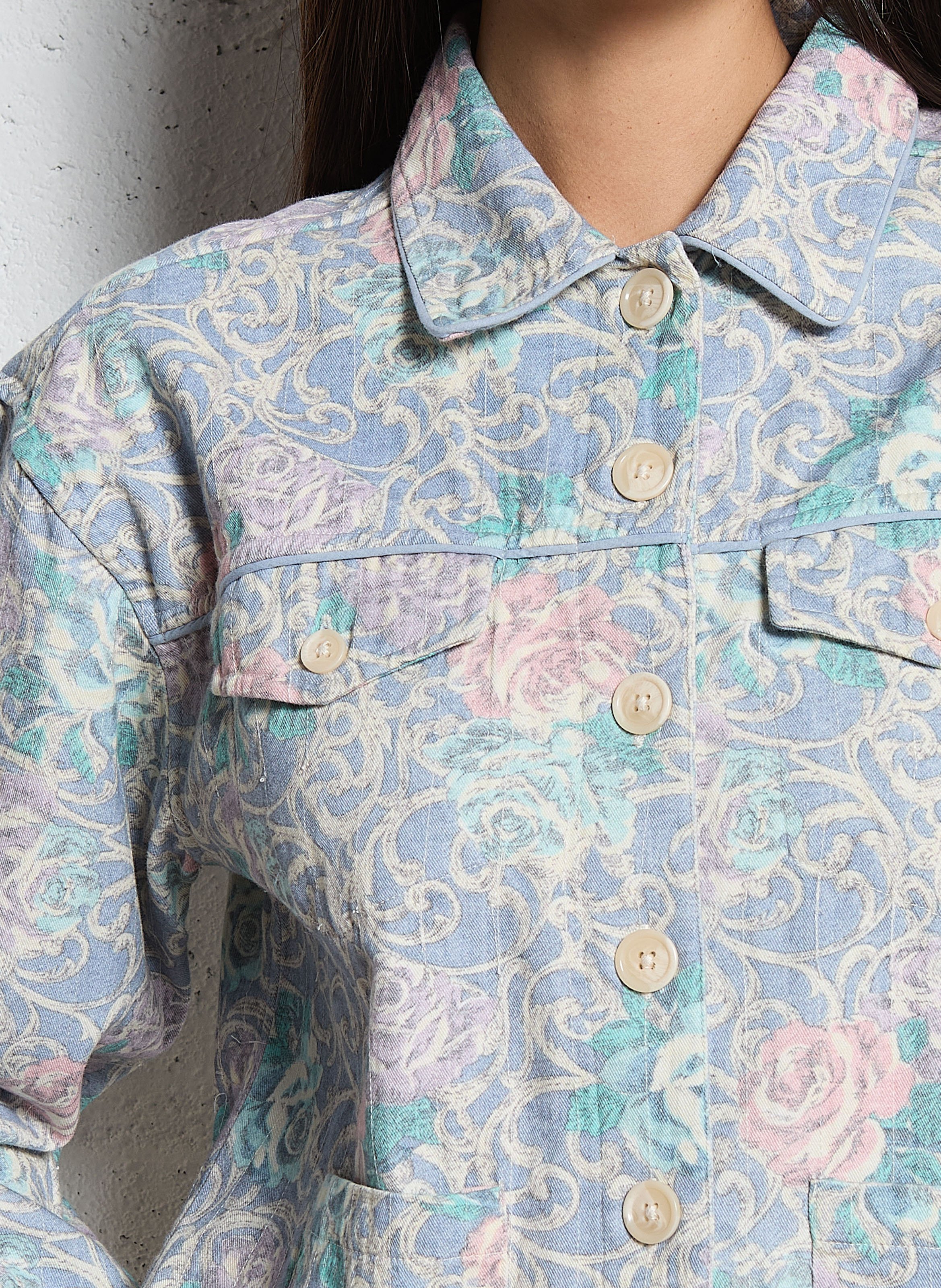 Veste droite col classique en coton imprimé MAISON HOTEL Bleu