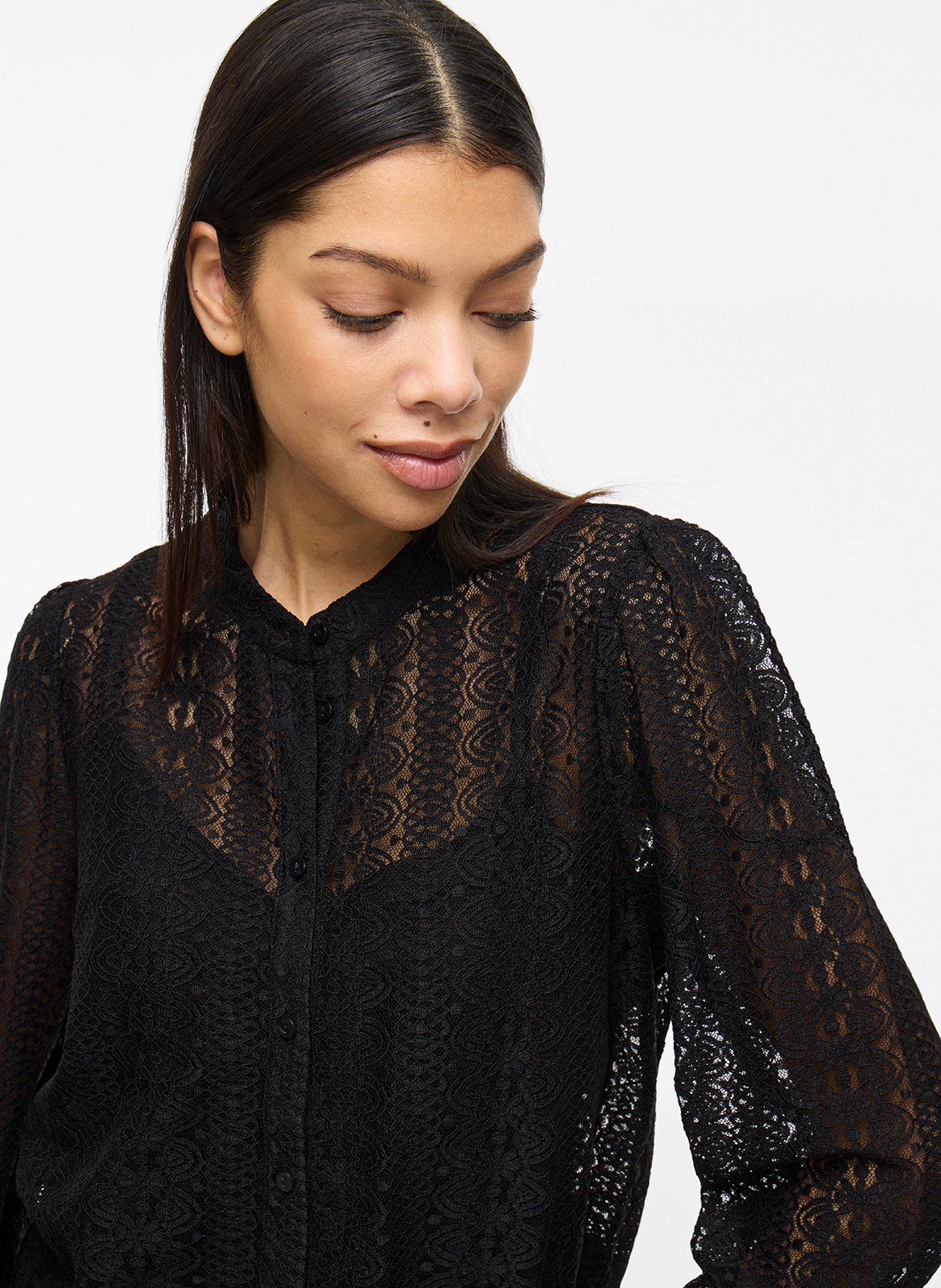 Bestickte Bluse mit Mao-Kragen VILA Schwarz