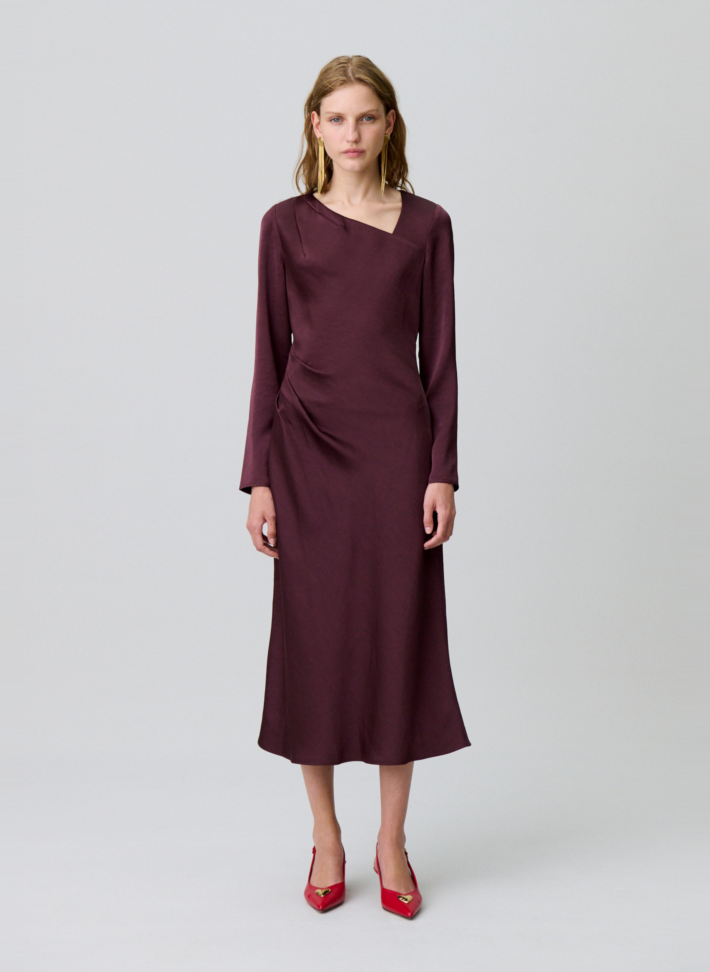 Robe longue satinée asymétrique CLAUDIE PIERLOT Violet