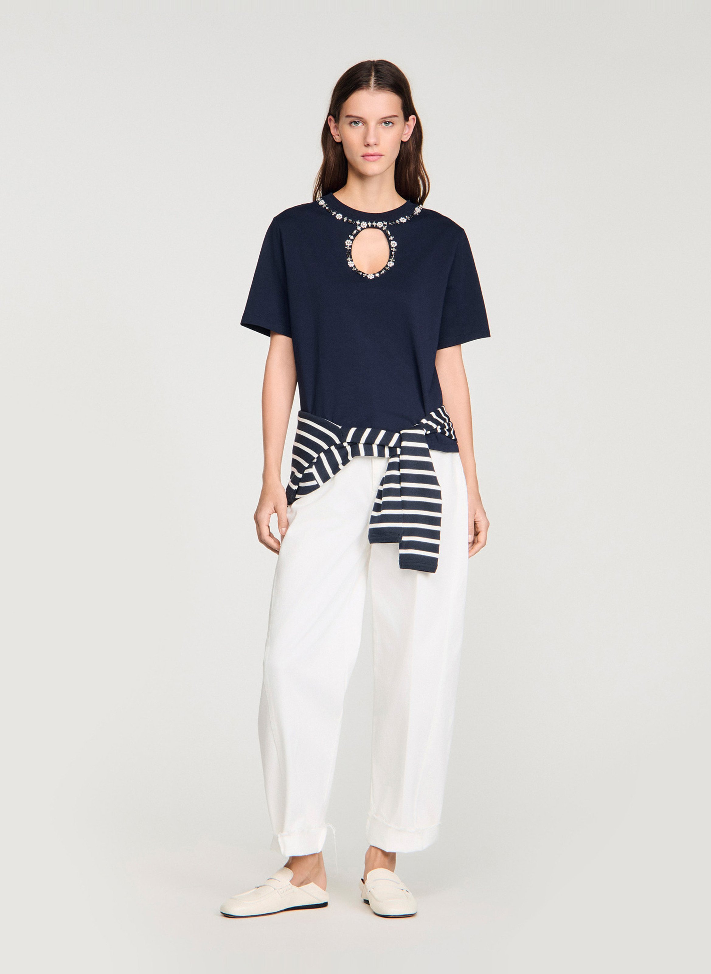 Round-neck diamanté T-shirt SANDRO Blue