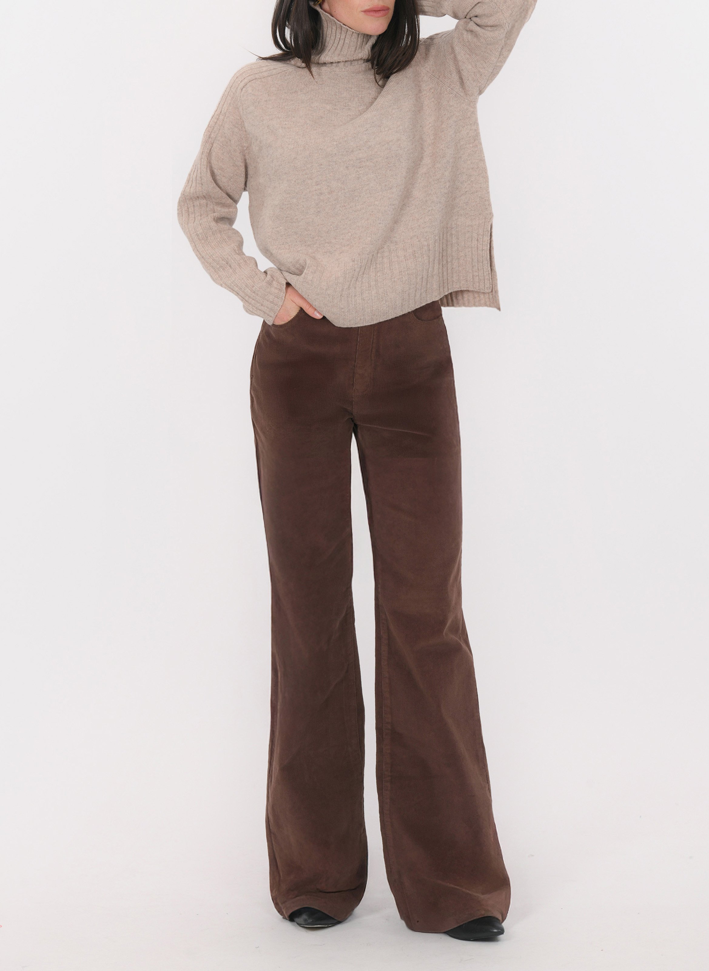 Pull oversize col roulé en laine et cachemire KOOKAI Marron