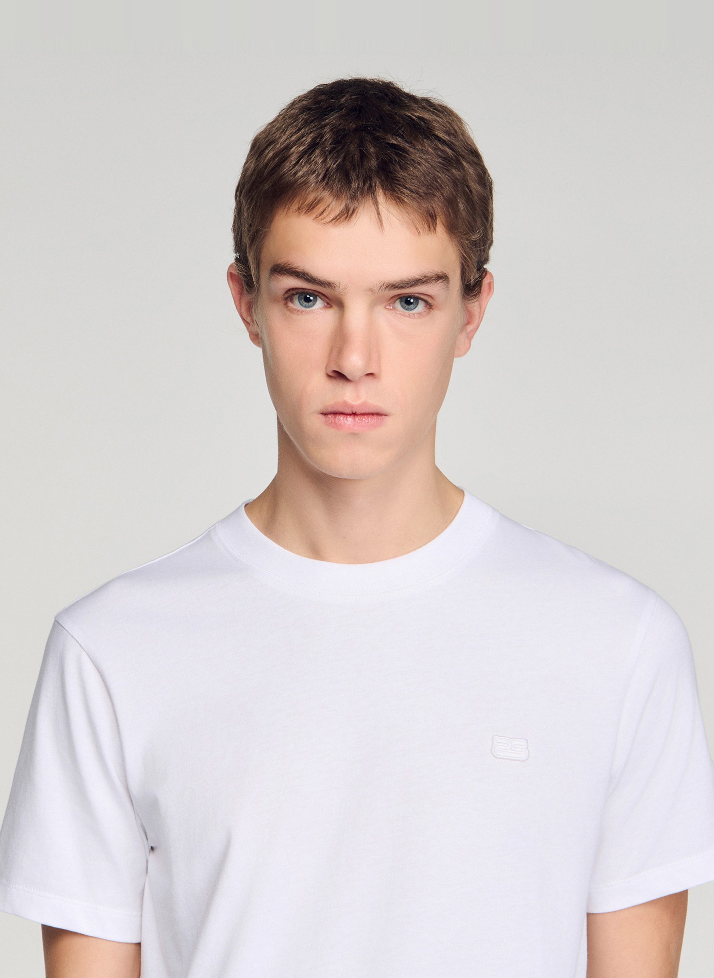 Tee-shirt droit col rond en coton SANDRO Blanc