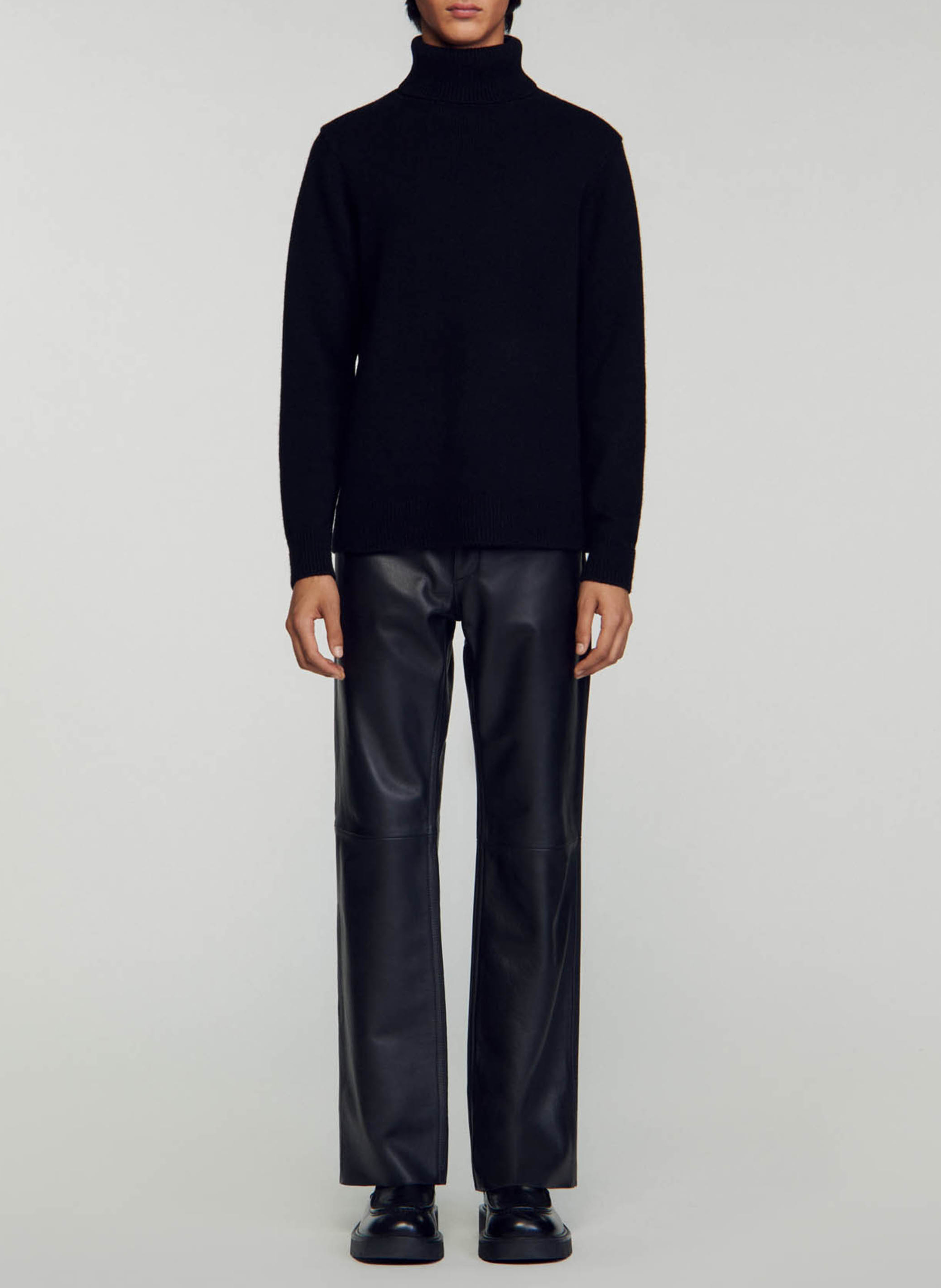 Pull droit col roulé en laine mélangée SANDRO Noir
