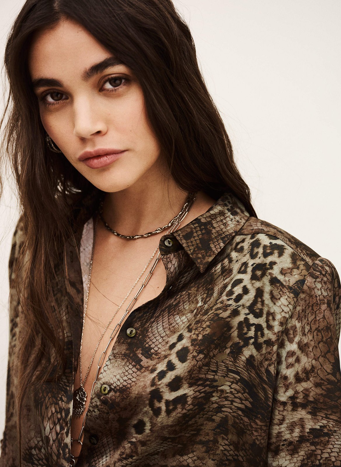 Chemise droite col classique imprimée BA&SH Kaki