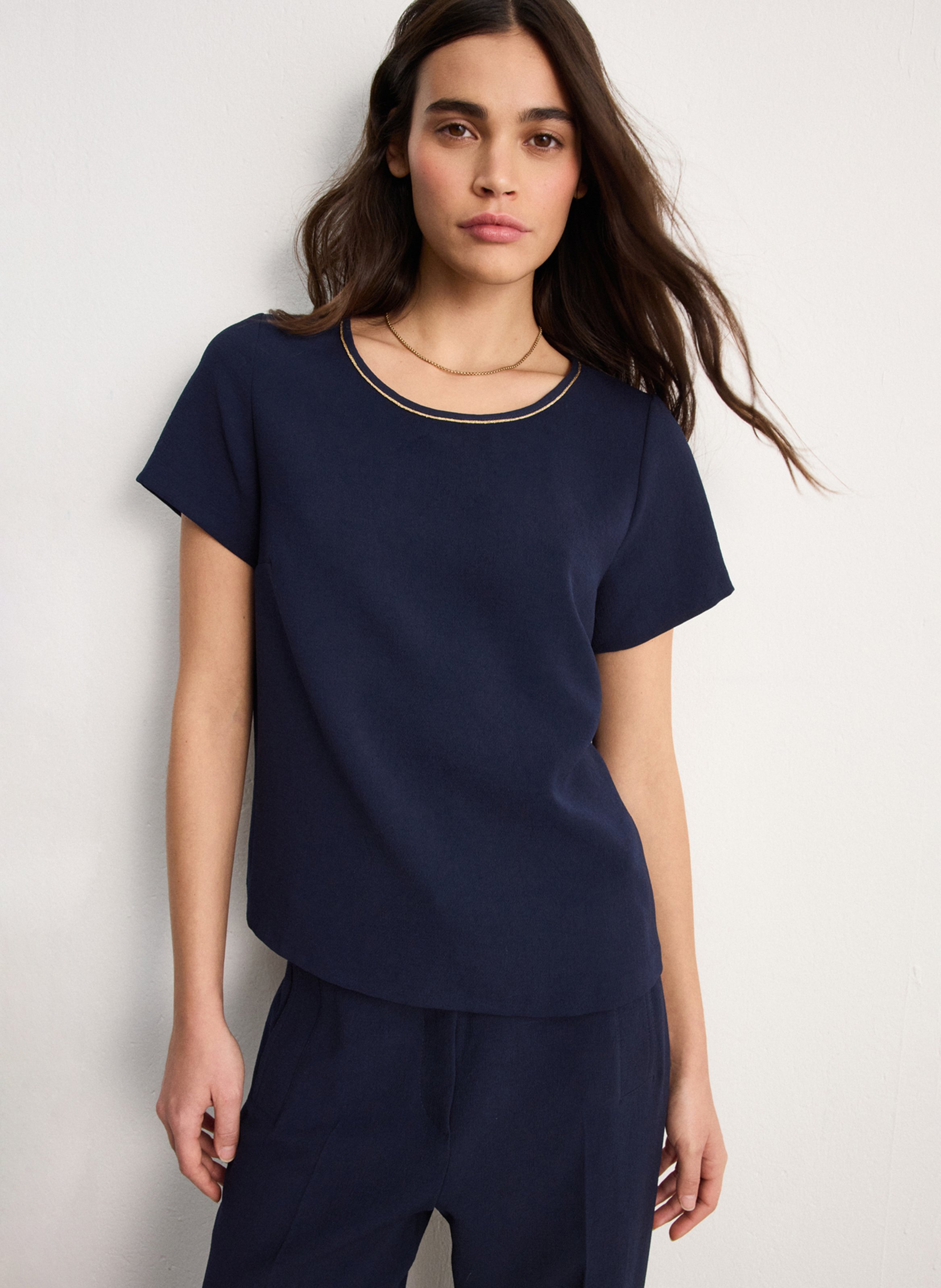 Round-neck stretch viscose top PABLO Blue