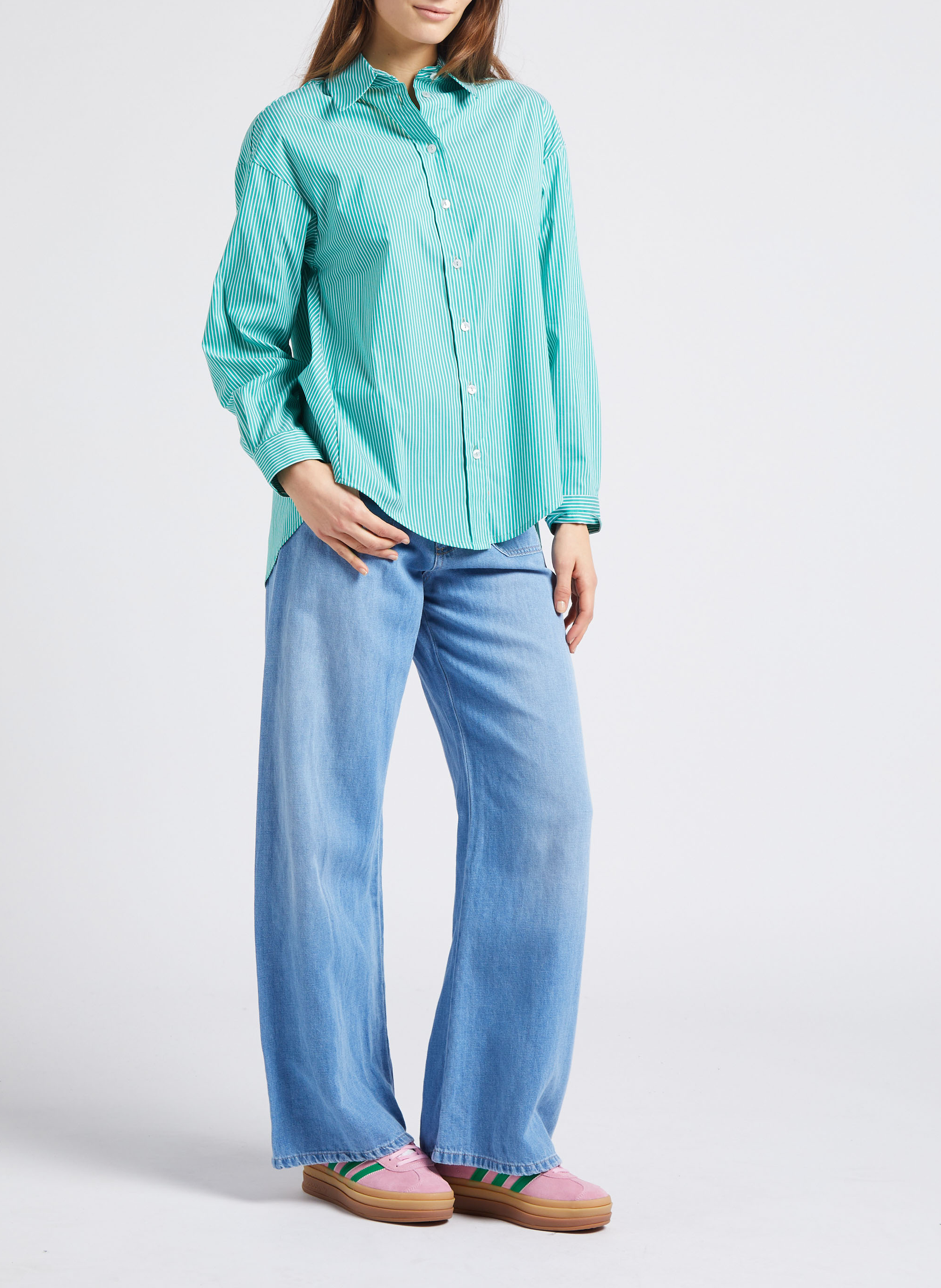 Blouse met klassieke kraag | katoenblend PLEASE Groen