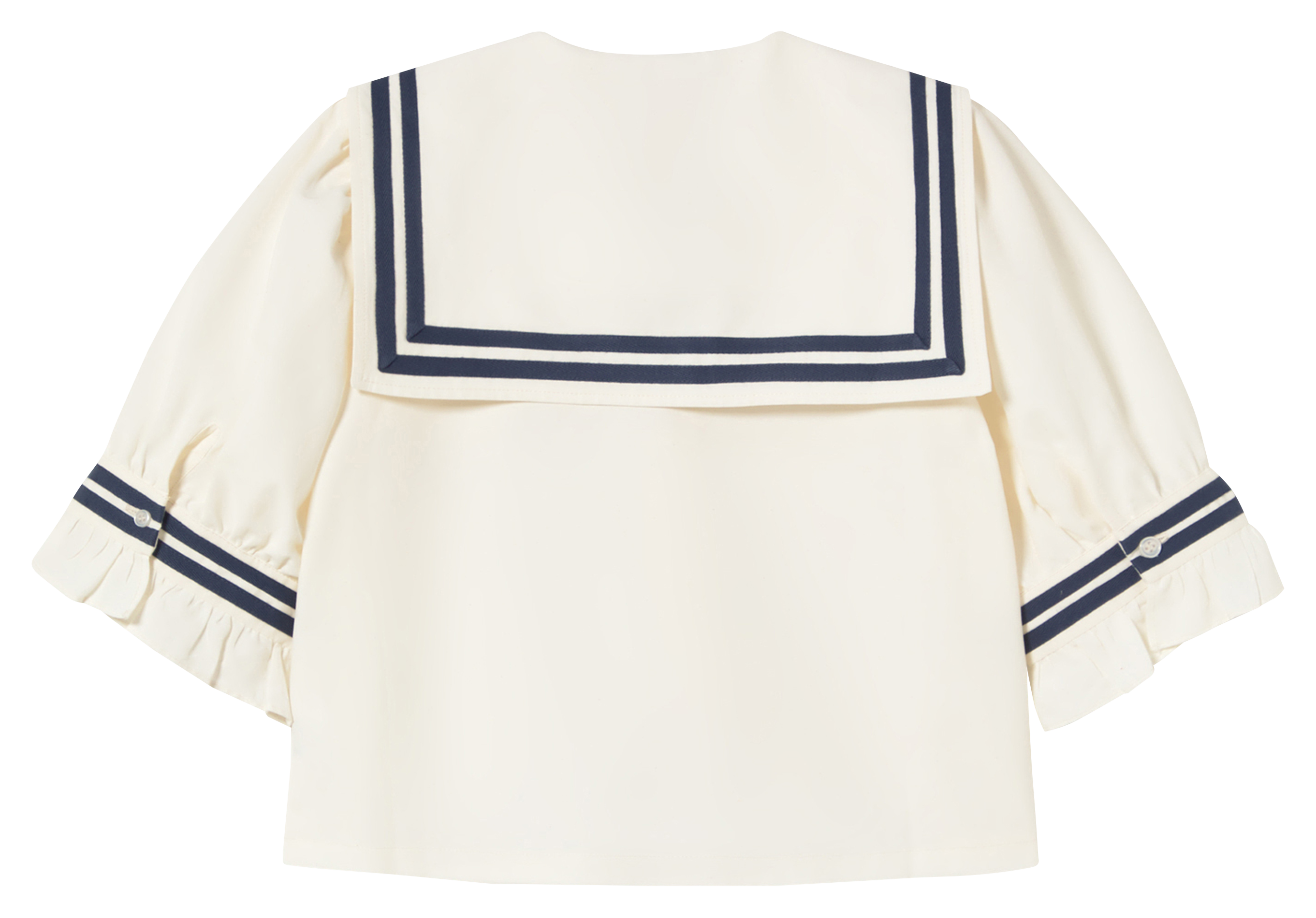 Chemisier esprit marin court col V THE TINY BIG SISTER Blanc