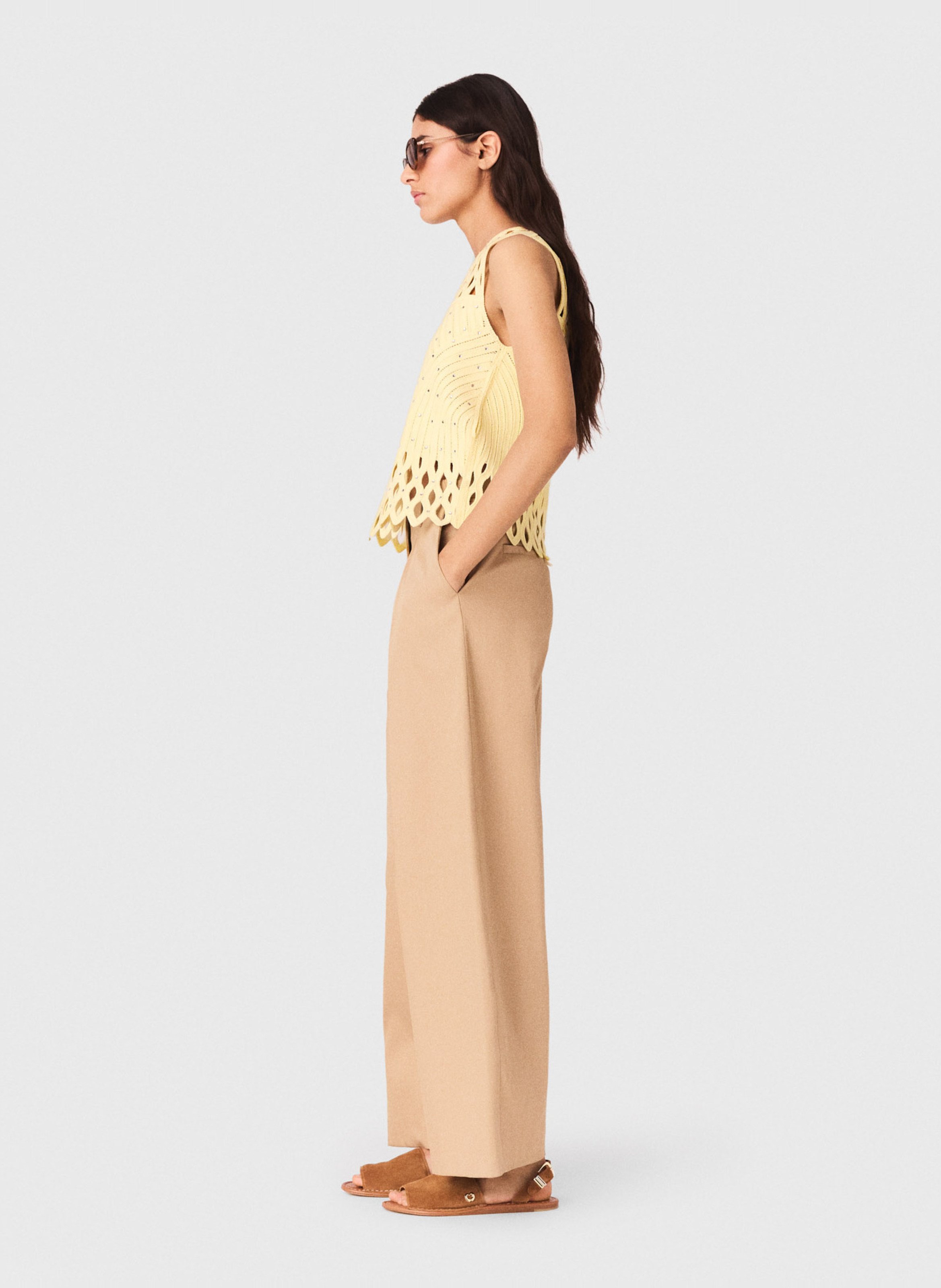 Doorschijnende top met strass versiering MAJE Geel