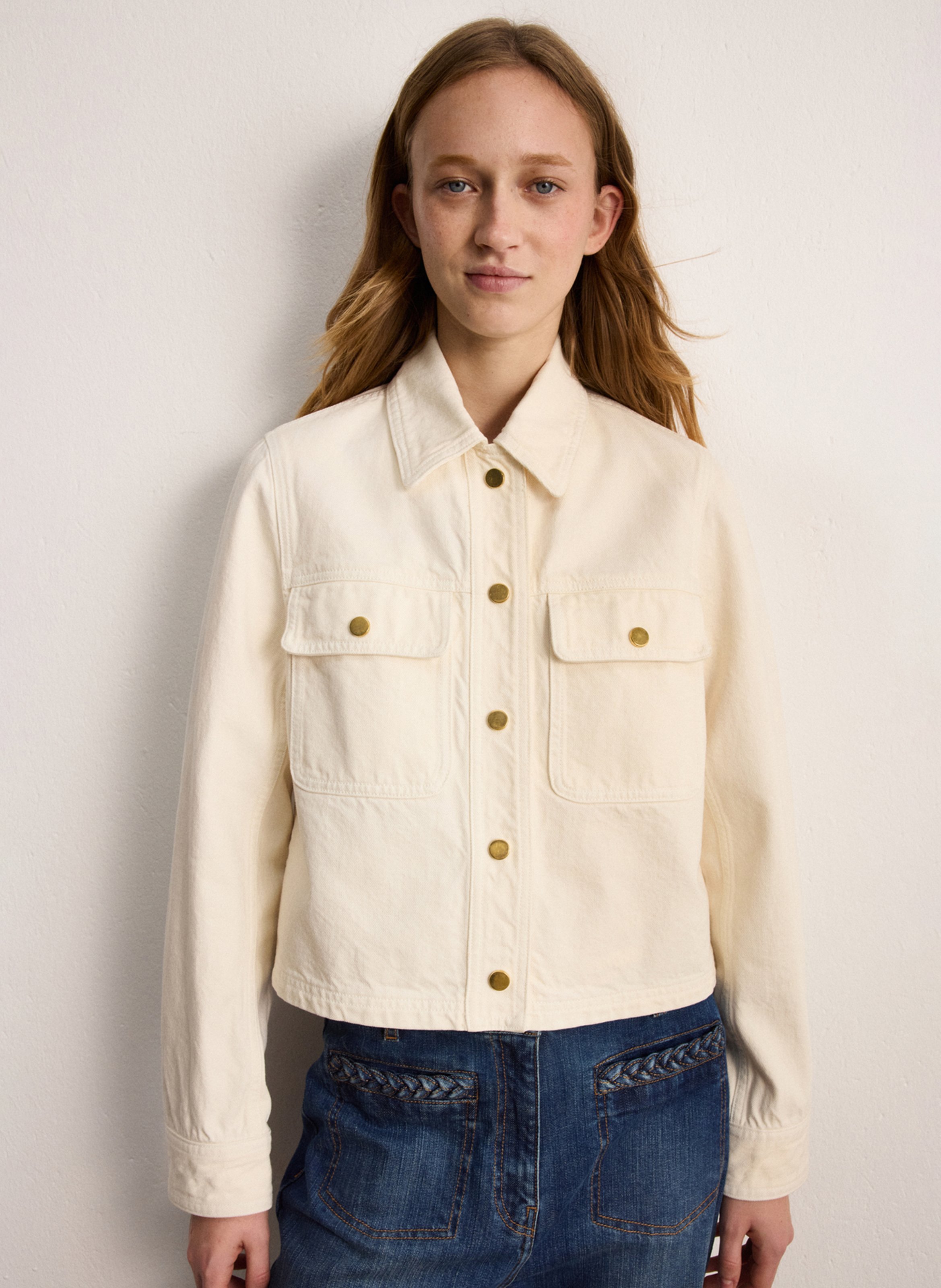 Cotton-blend straight jacket with classic collar PABLO Beige