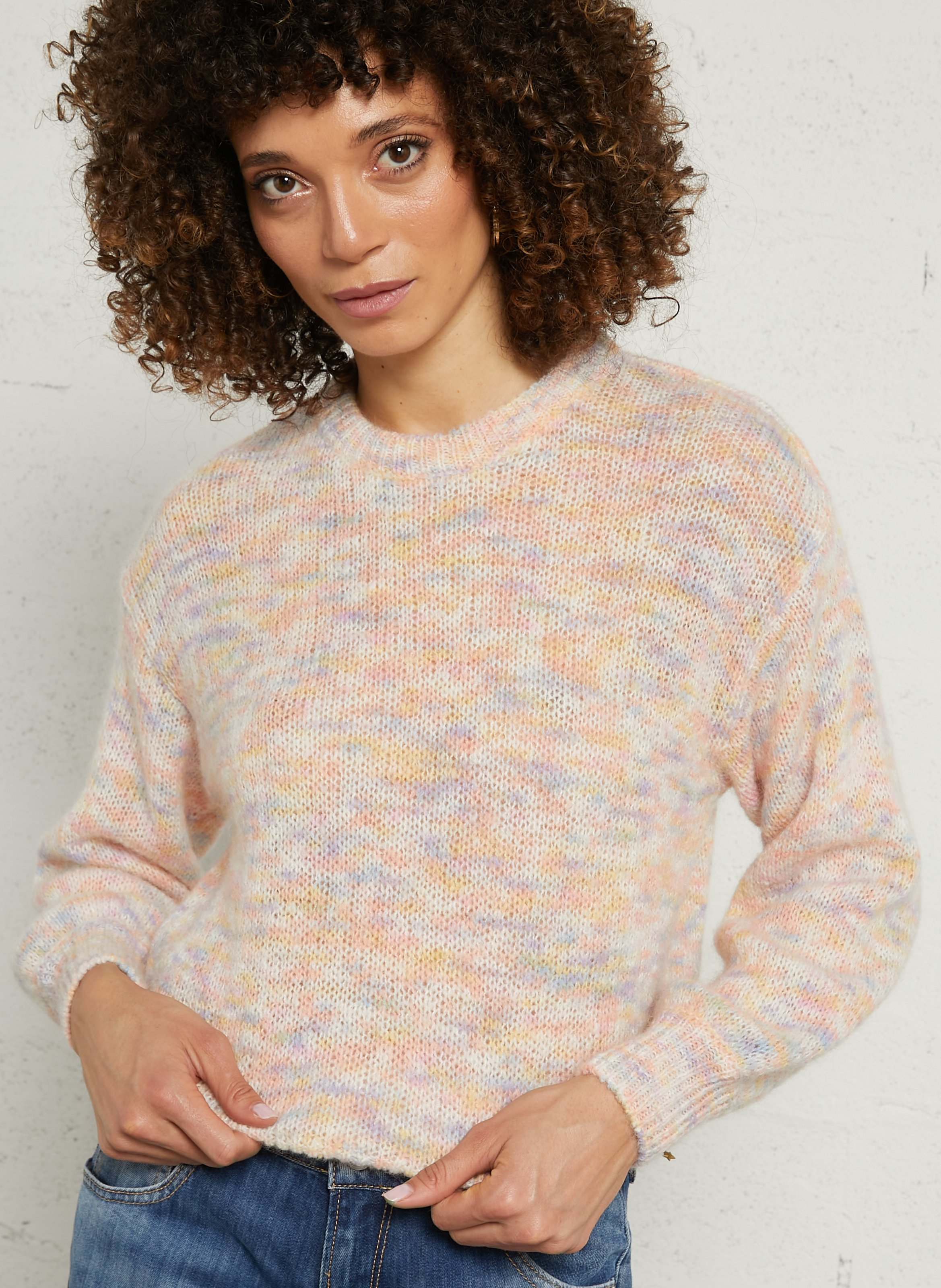 Pull oversize col rond en laine mélangée DES PETITS HAUTS Multicolore