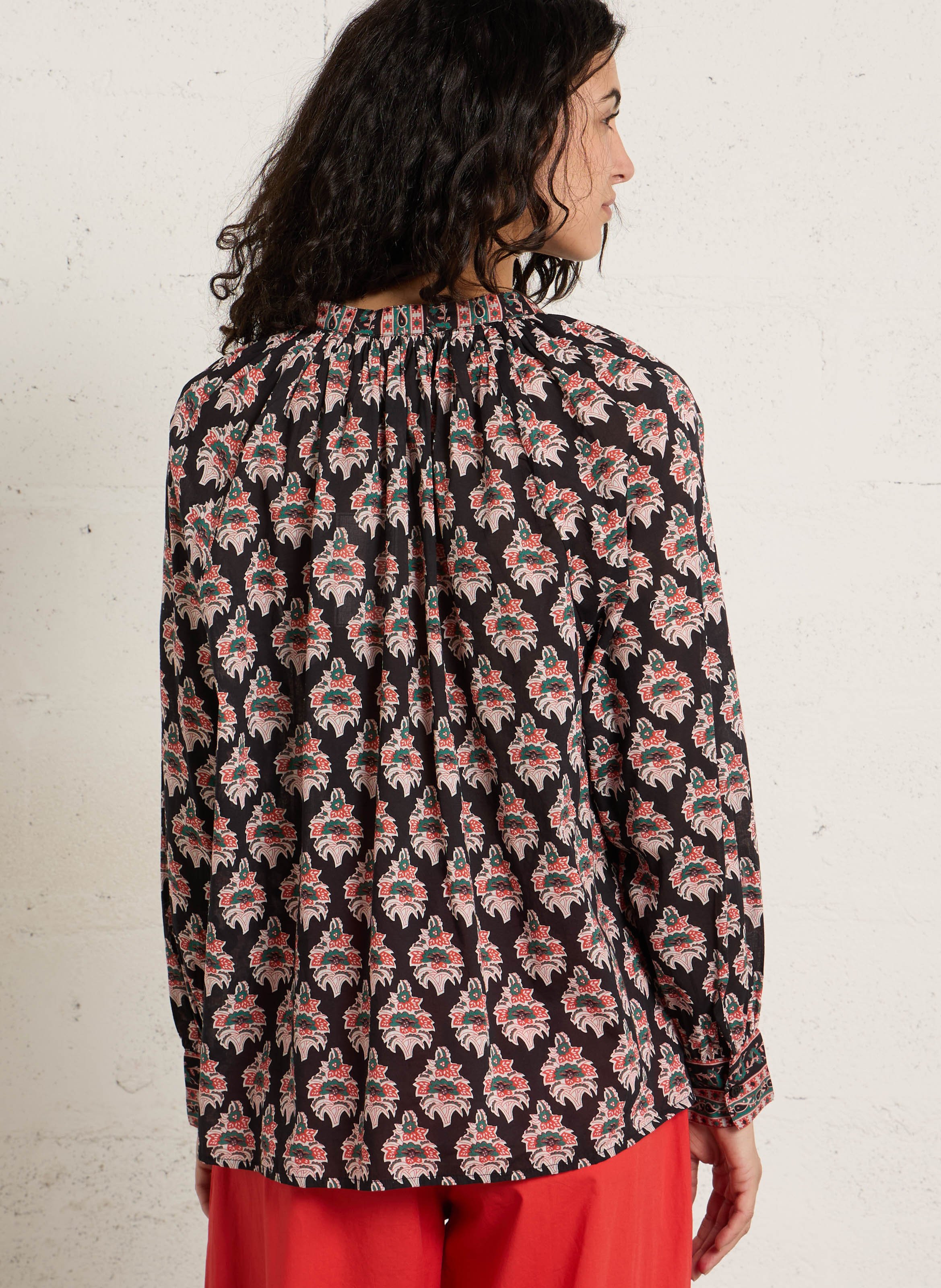 Ruimvallende, katoenen blouse met Maokraag PETITE MENDIGOTE Veelkleurig