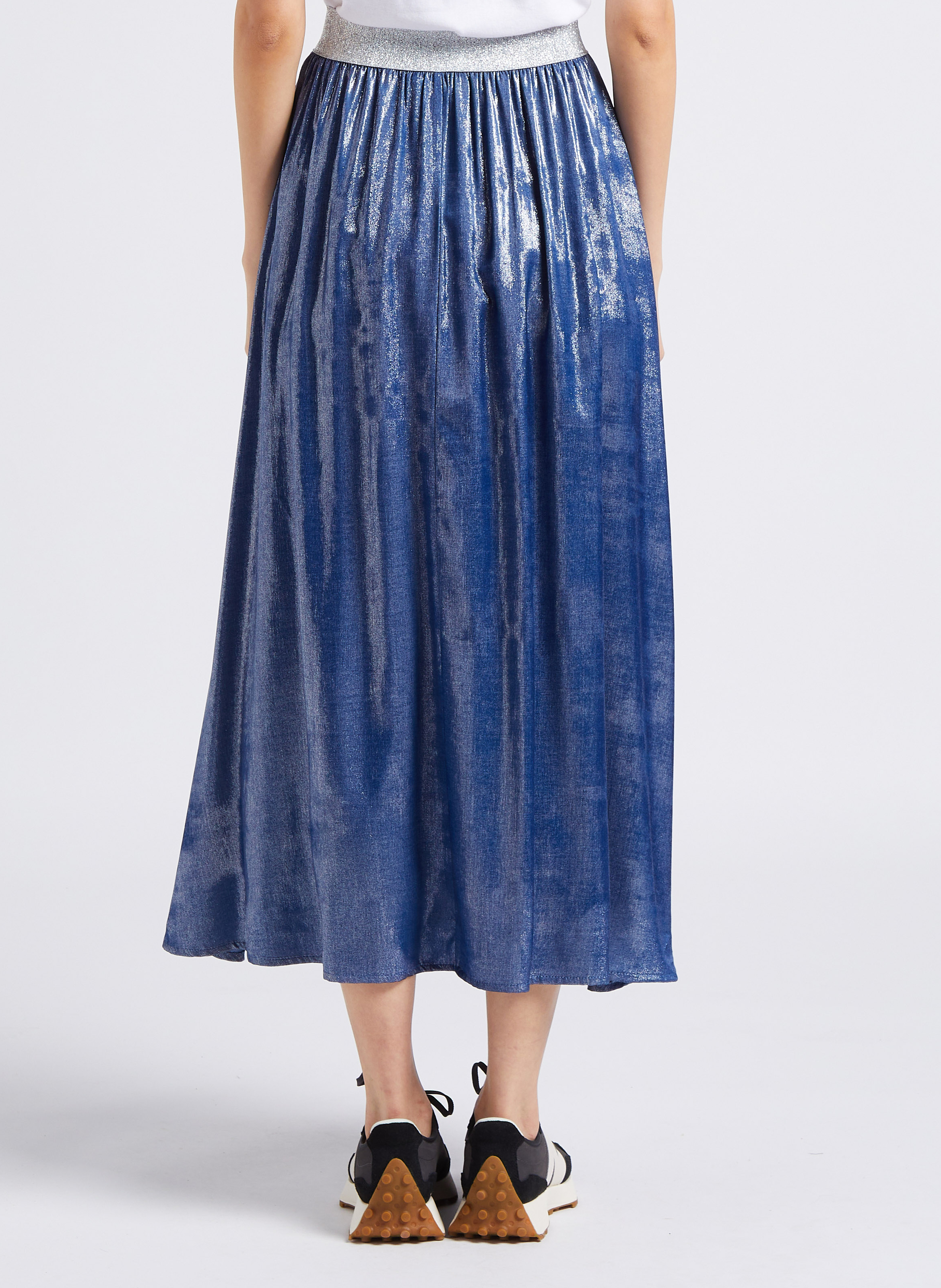 Jupe midi taille haute effet jean satiné PLEASE Bleu