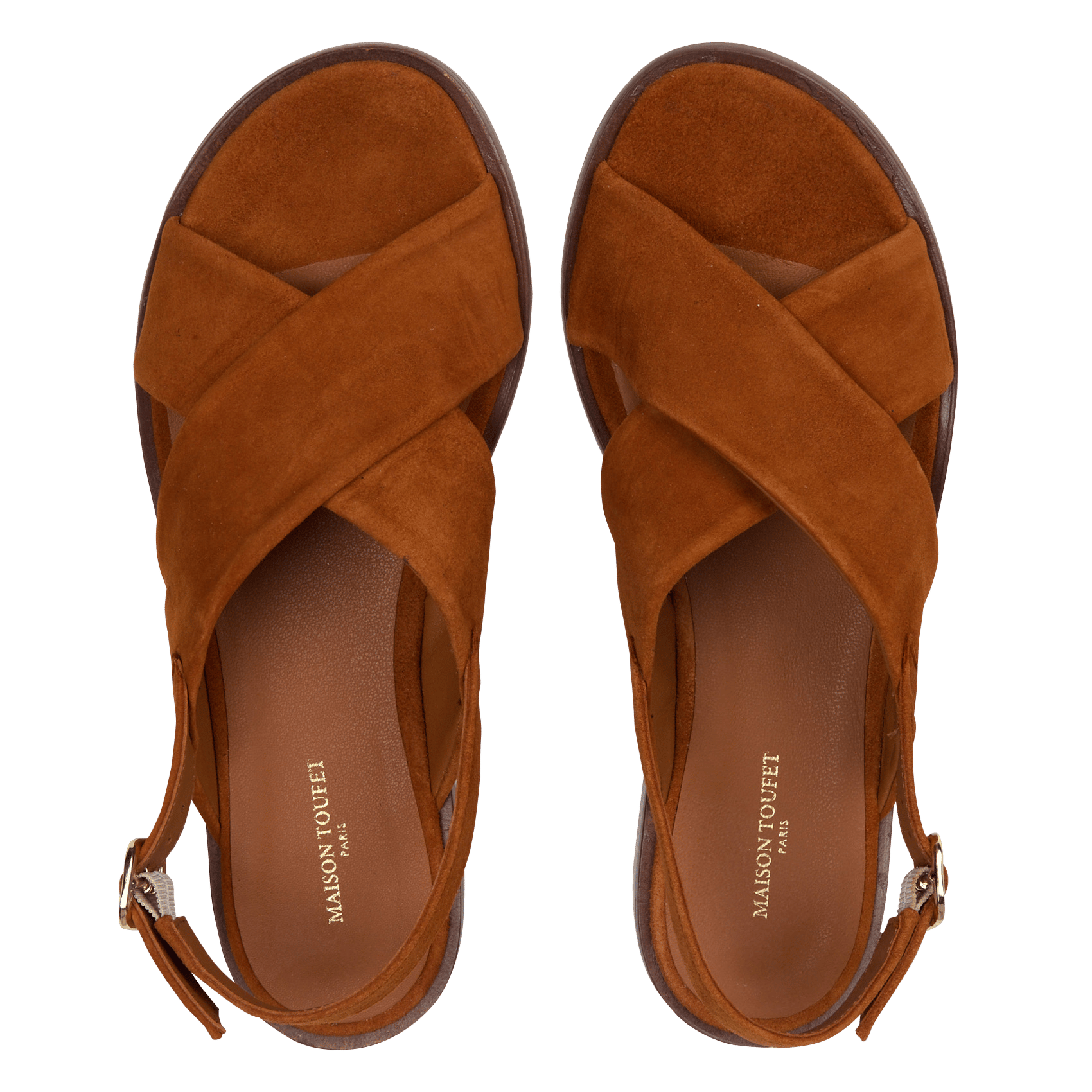 Flache Sandalen mit Riemchen aus Wildleder MAISON TOUFET Braun