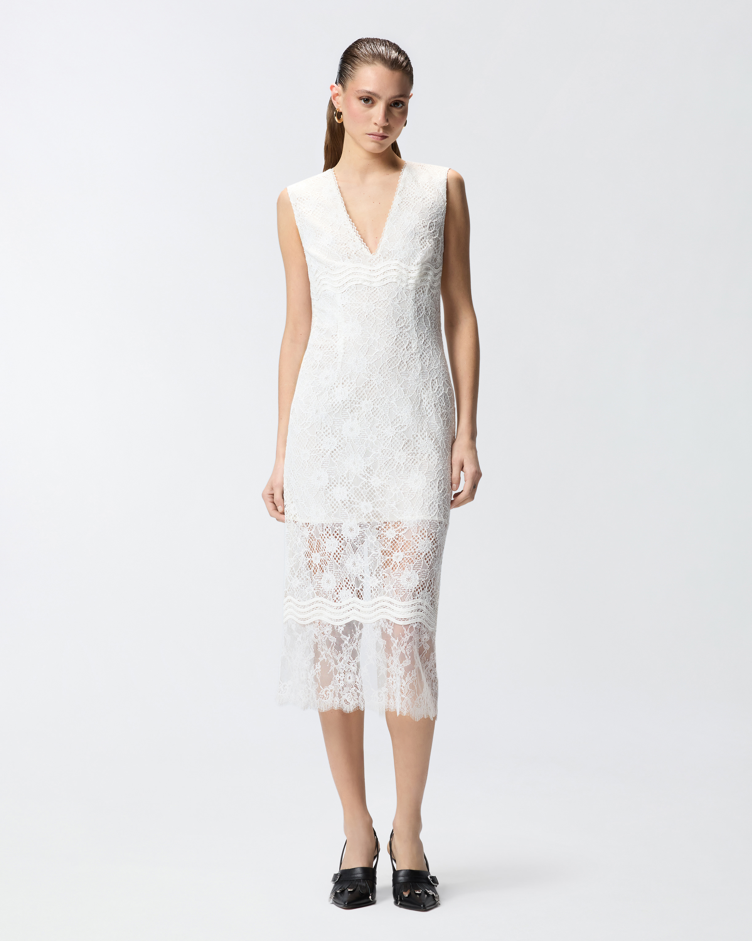 Robe midi sans manches en dentelle PINKO Blanc