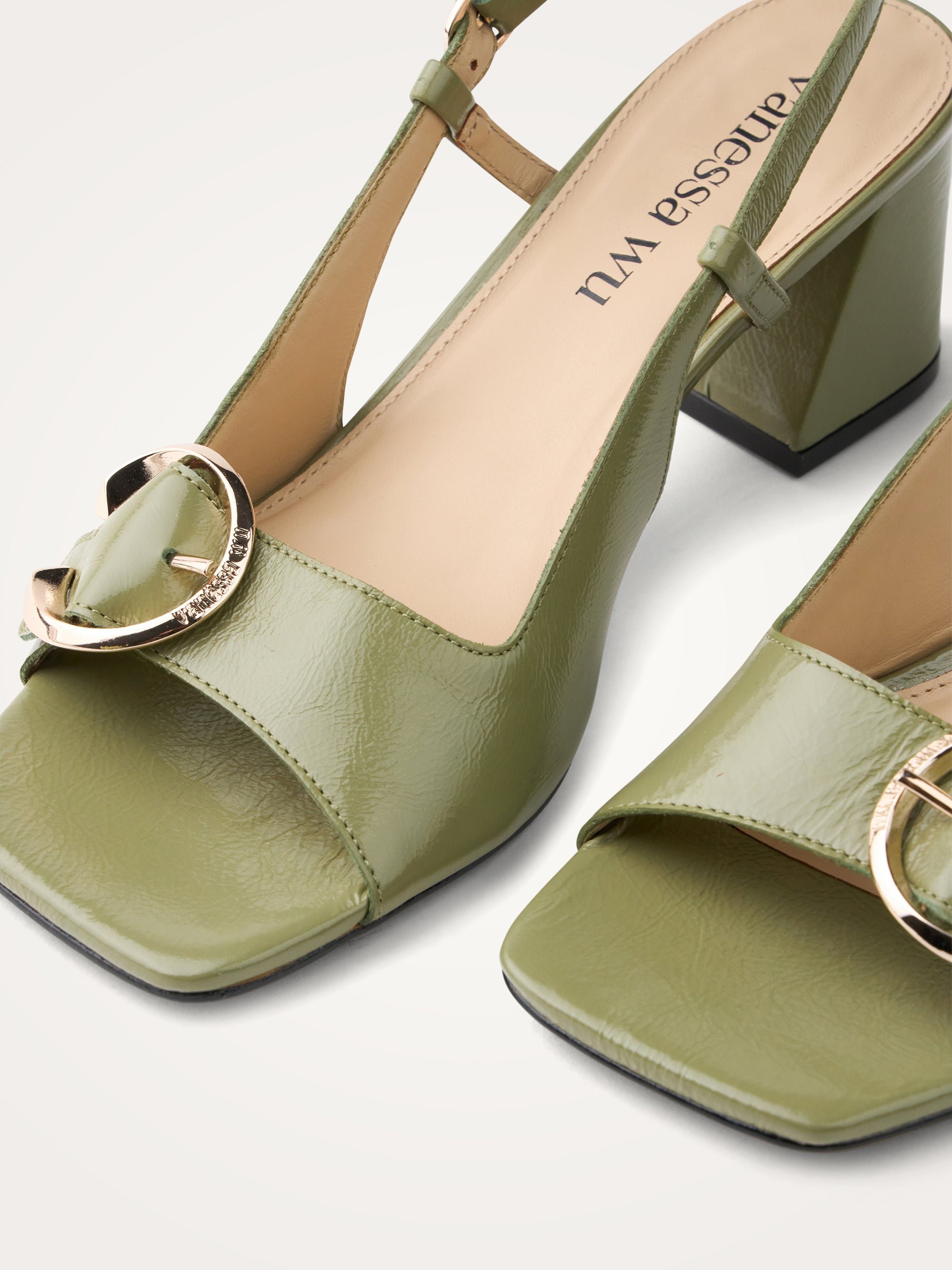 Sandals in aged effect patent leather with strap and heel VANESSA WU Green