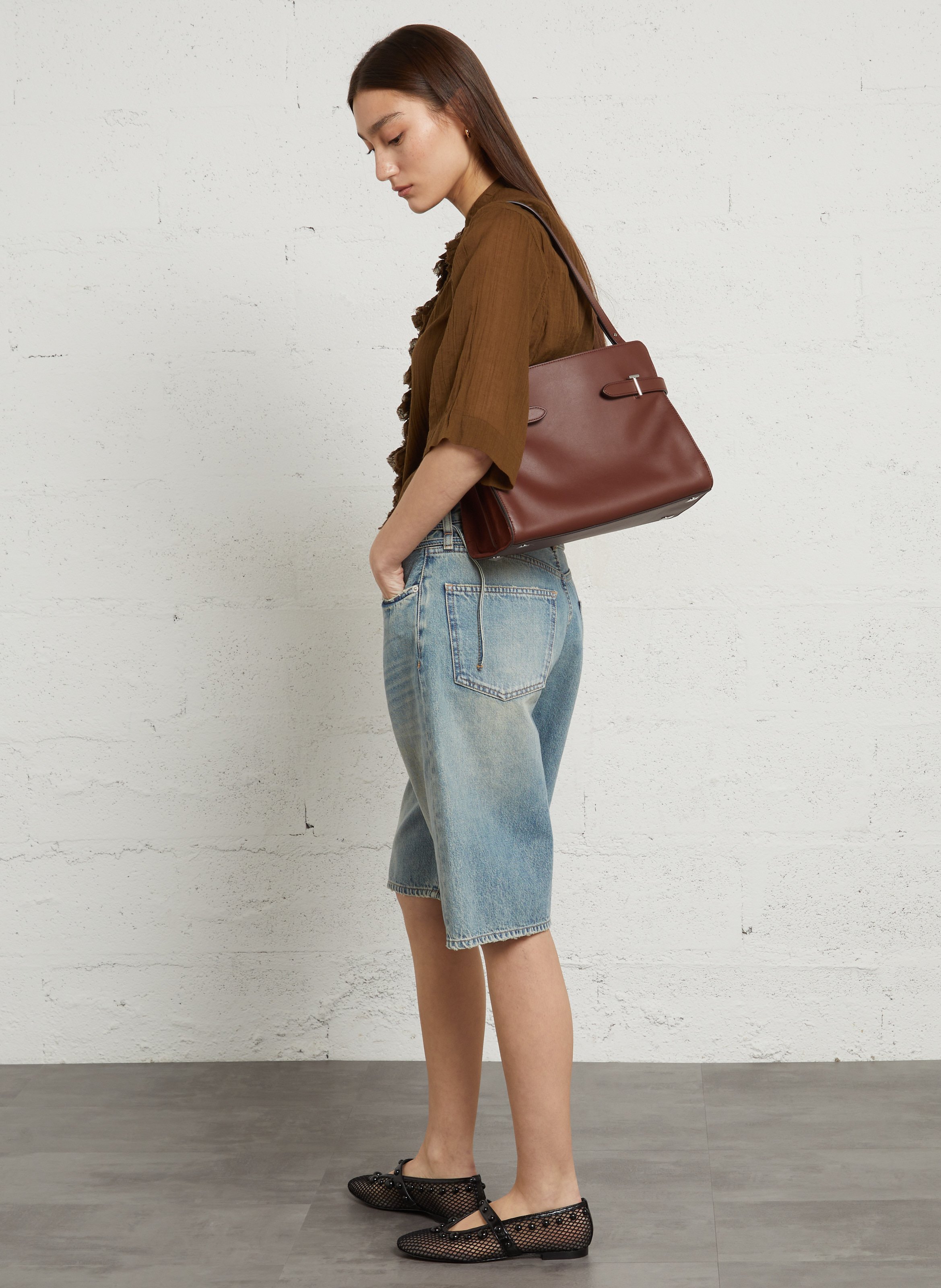Leather clutch bag LE TANNEUR Brown