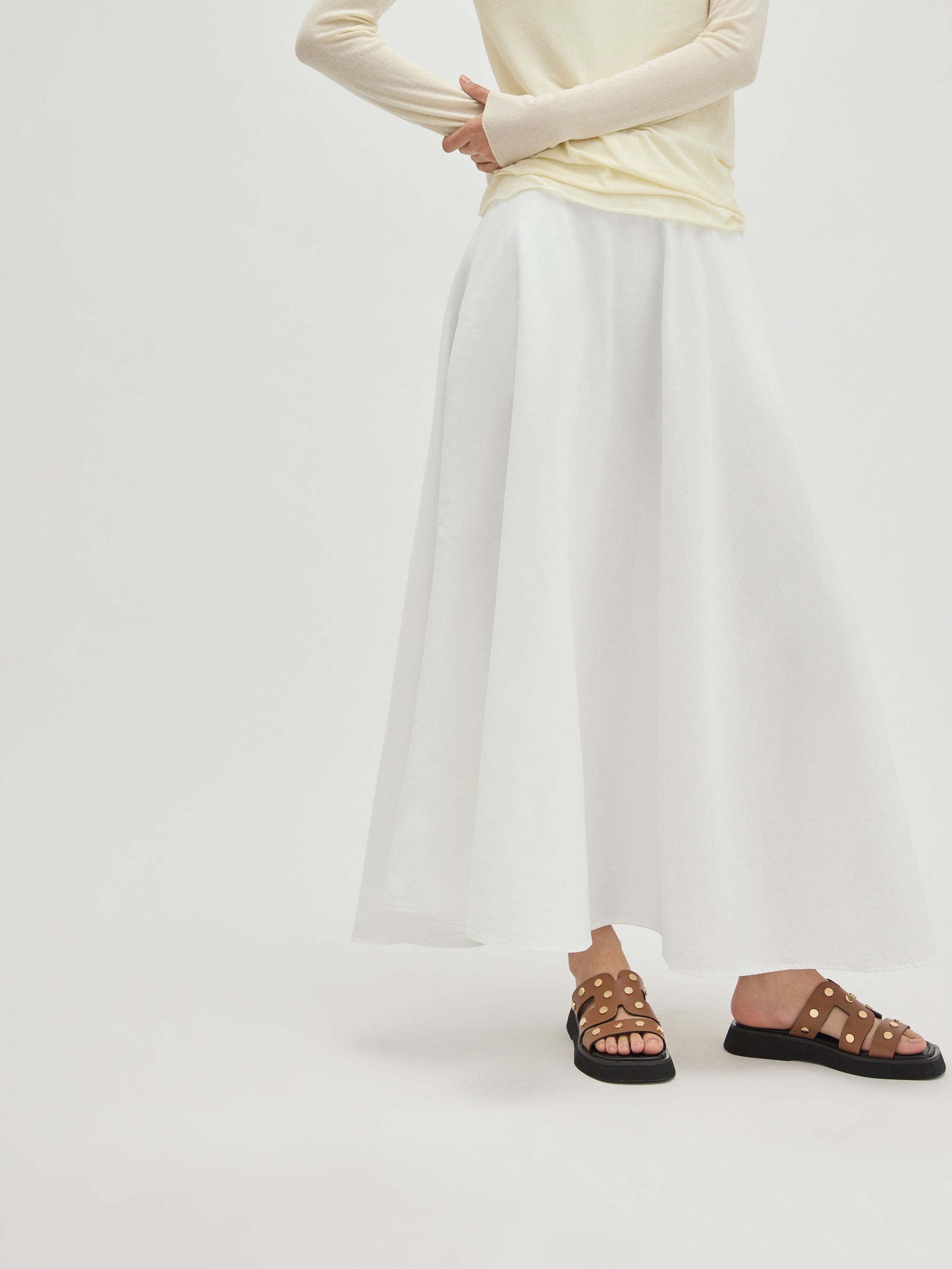 Flat leather mules with studded straps VANESSA WU Brown