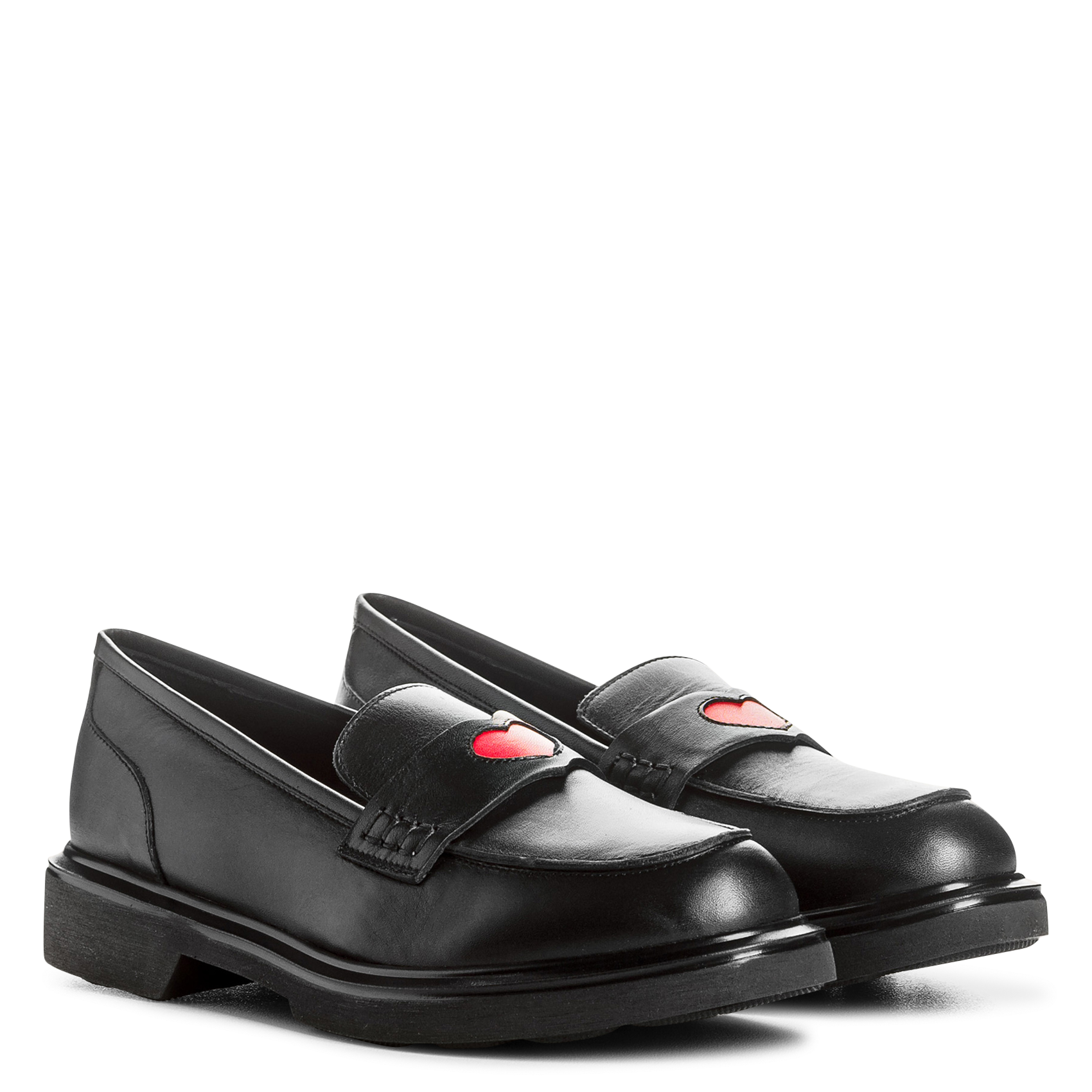 Classic leather heart loafers REQINS Black