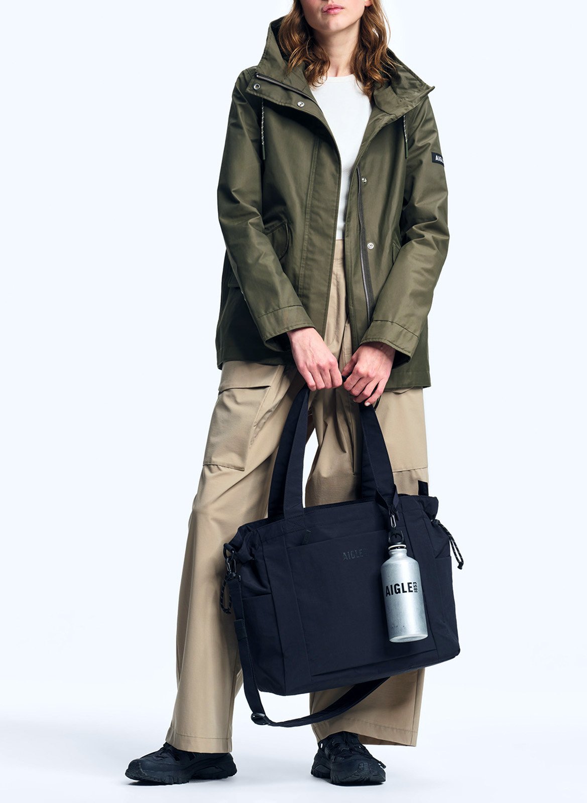 Waterproof parka with high collar in blended cotton AIGLE Khaki