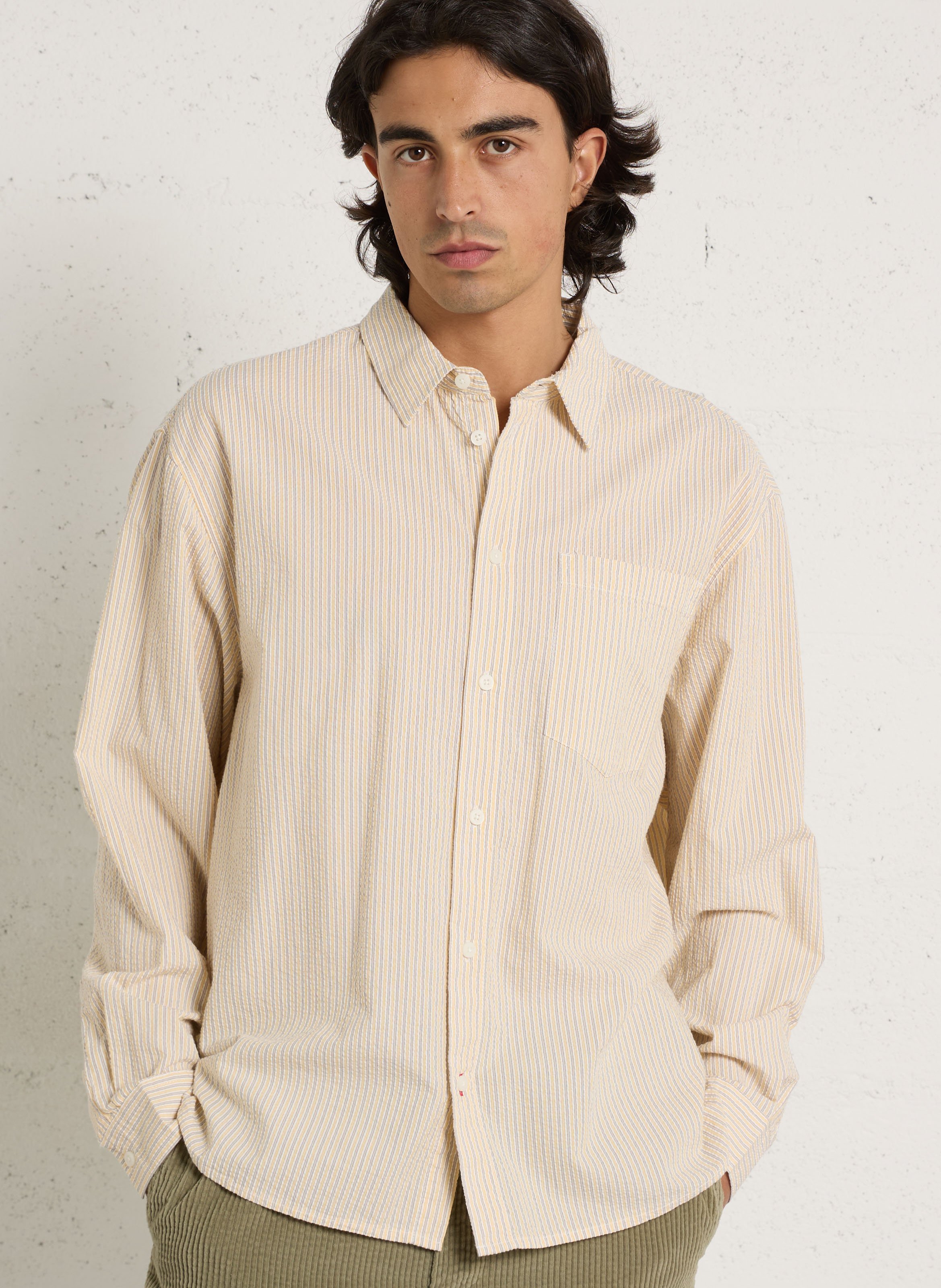 Chemise col classique manches contrastantes en coton SOLID Yellow