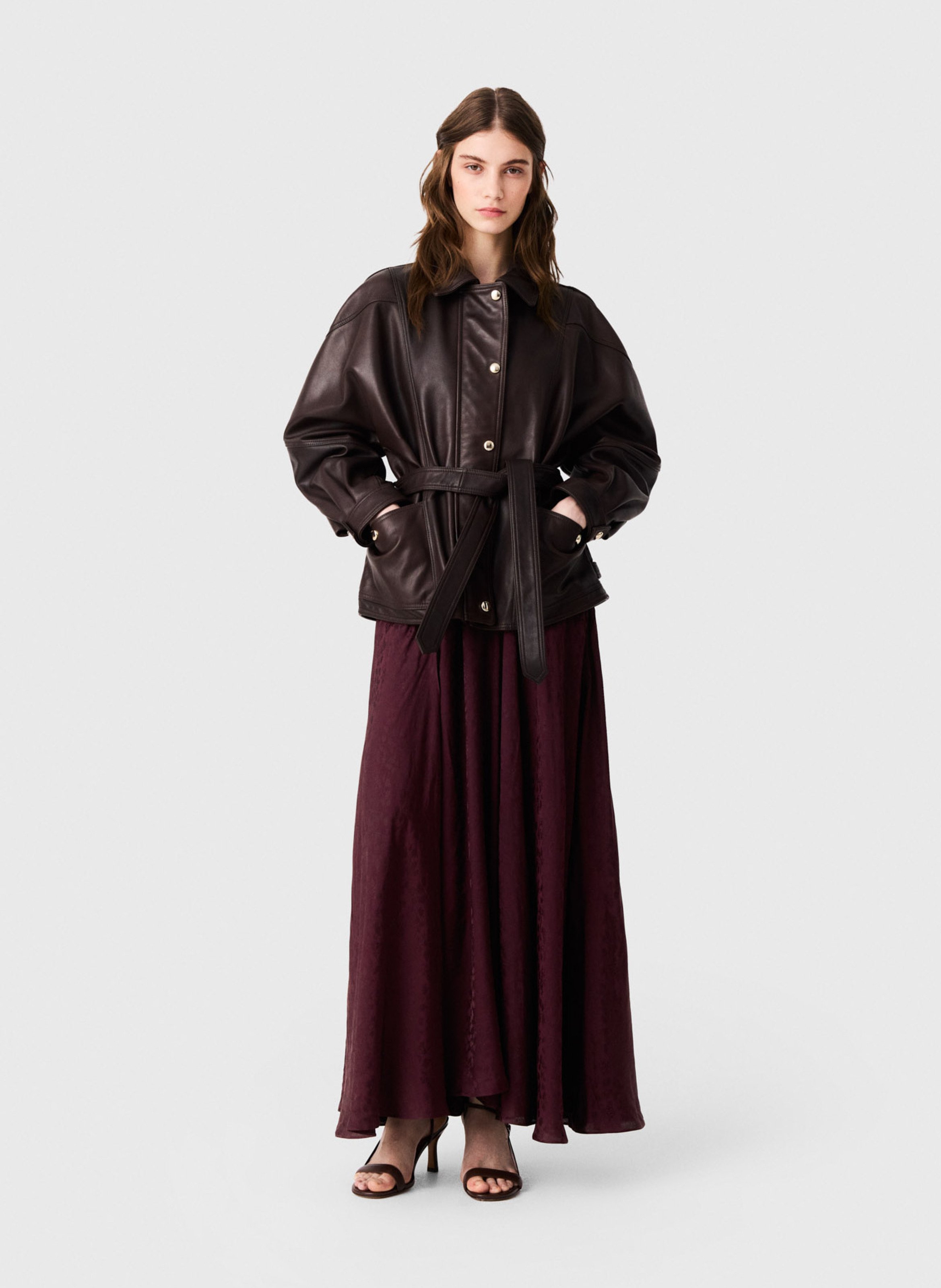 Blouson oversize en cuir MAJE Marron