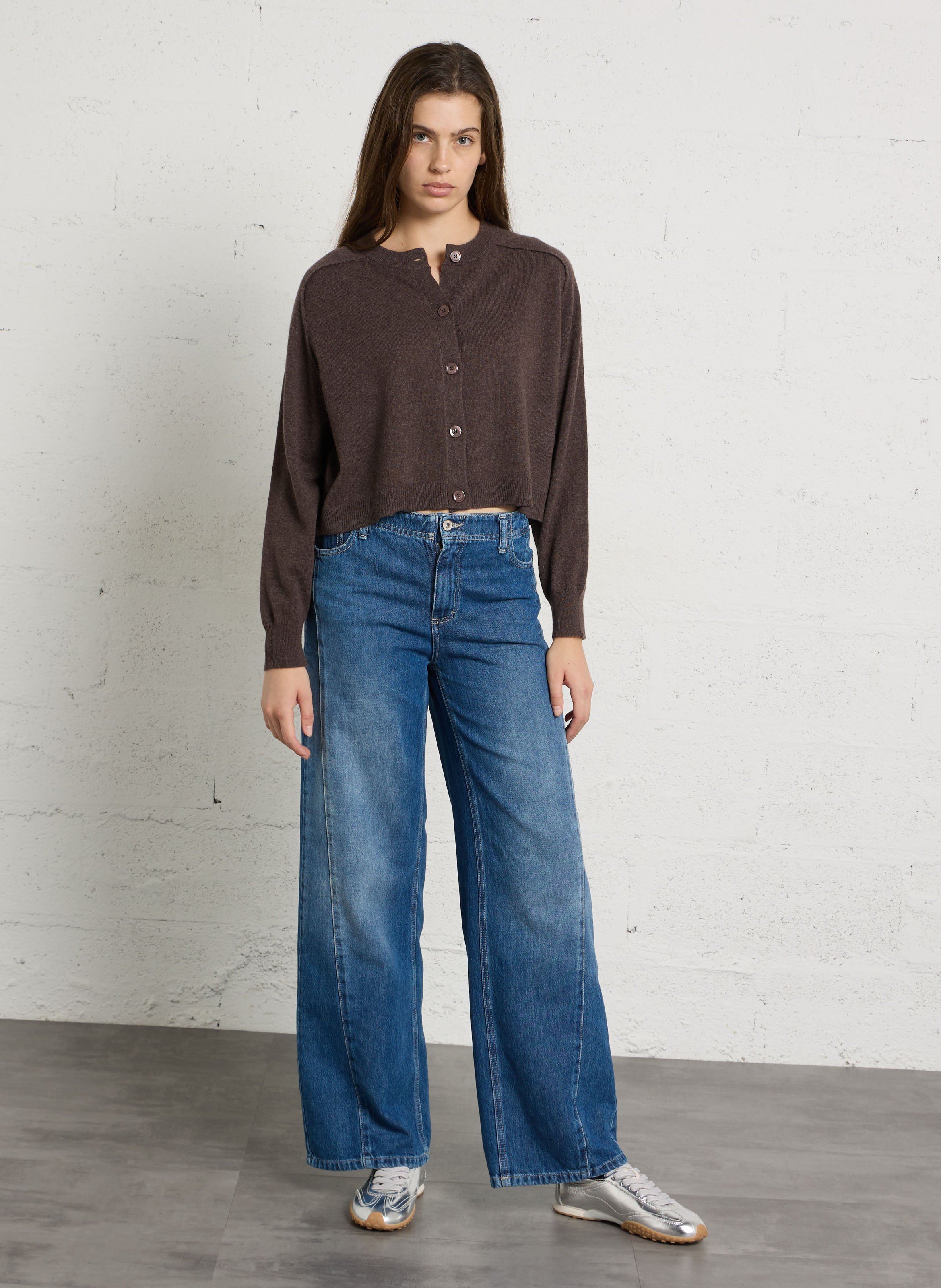 Long-sleeve cashmere cardigan MAJESTIC FILATURES Brown