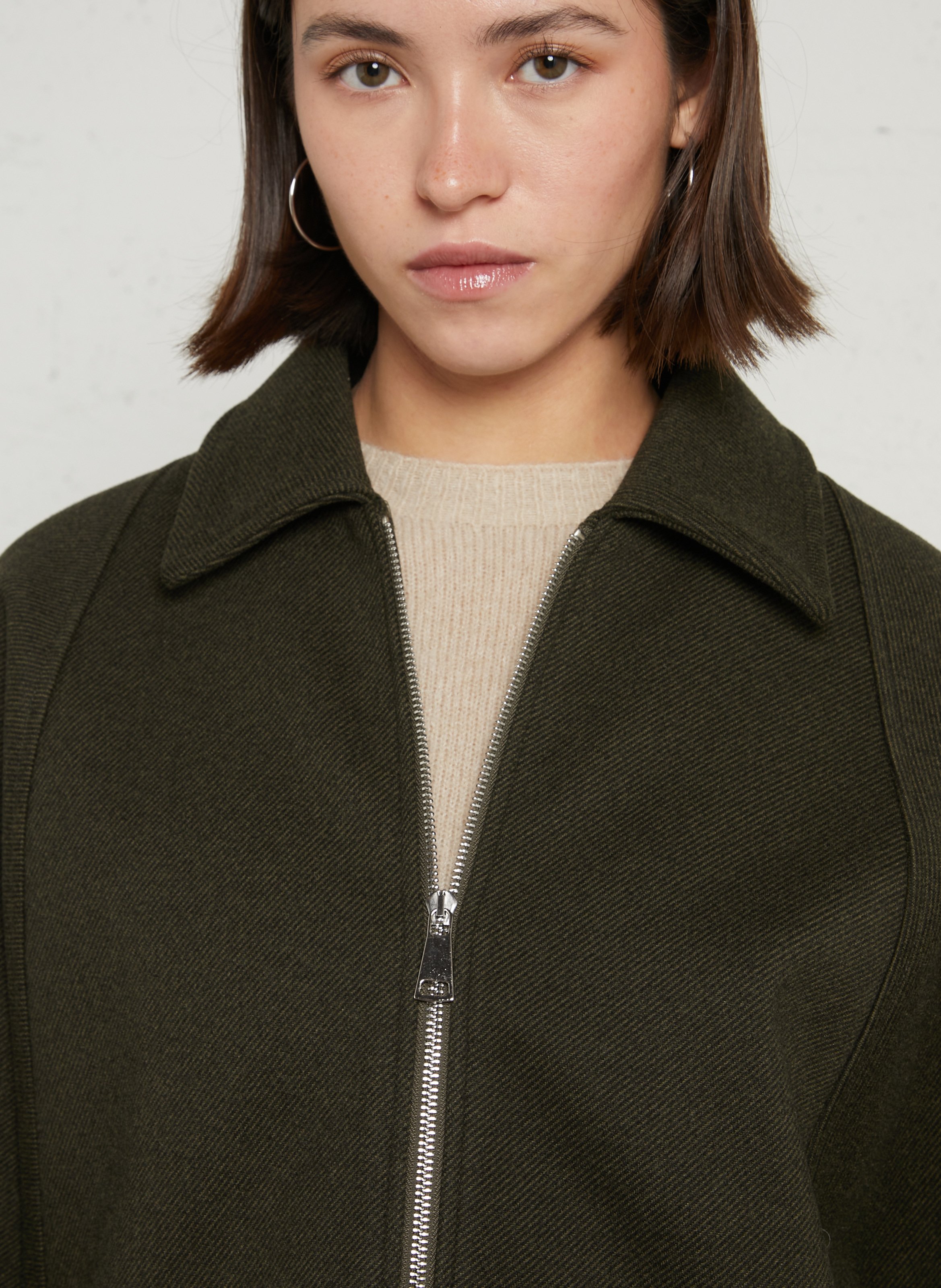 Loose-fitting plain zip-up jacket PLEASE Green