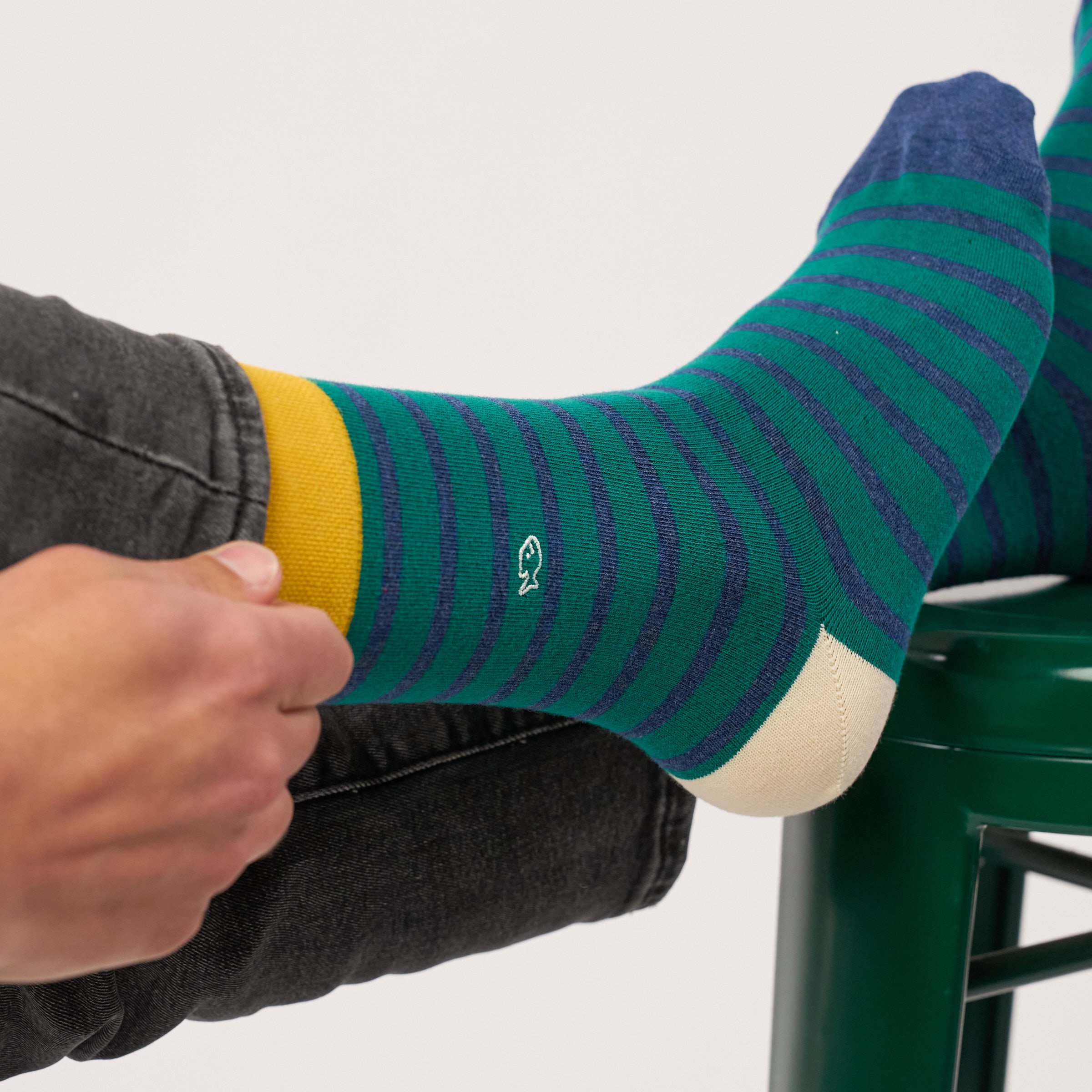 Combed Cotton Socks with Wide Stripes BILLYBELT Green
