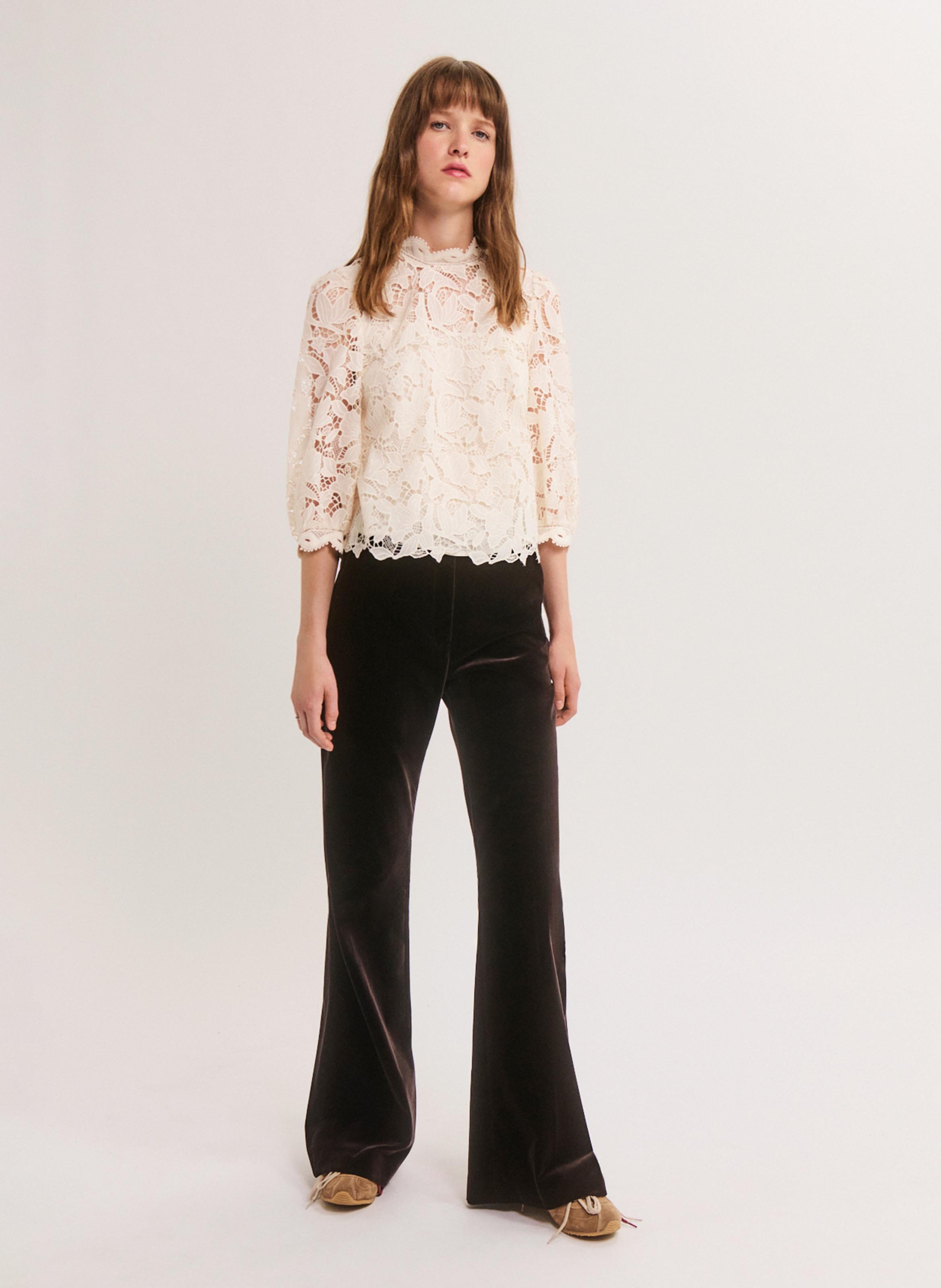 Flare velvet smooth pants PABLO Brown