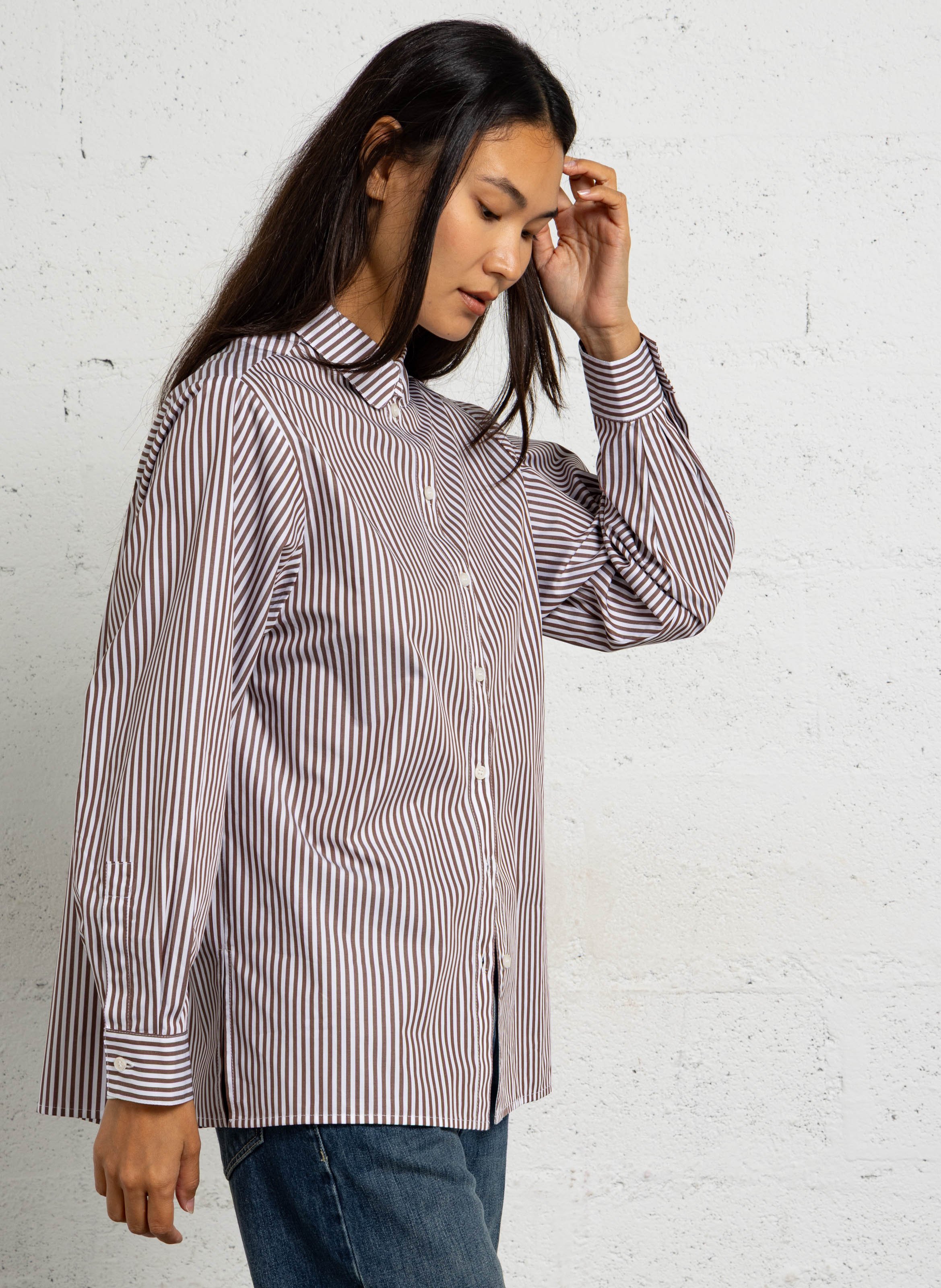 Chemise col classique en coton bio SUZIE WINKLE Marron
